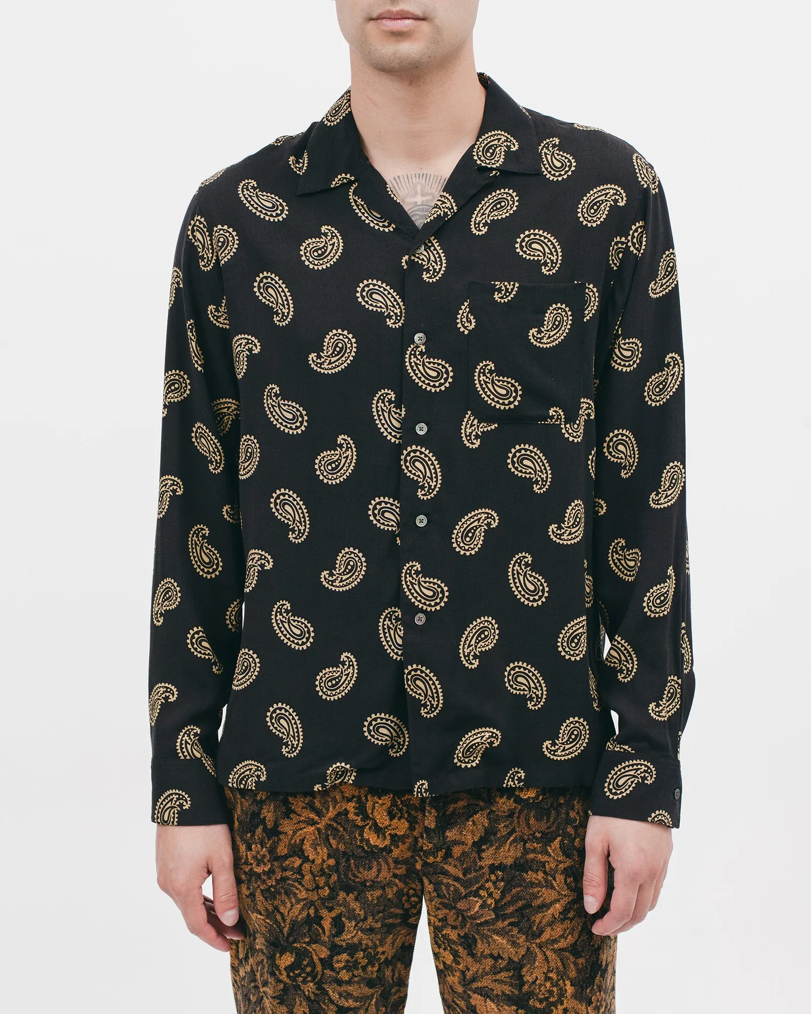 Paisley Rayon LS Shirt - Black