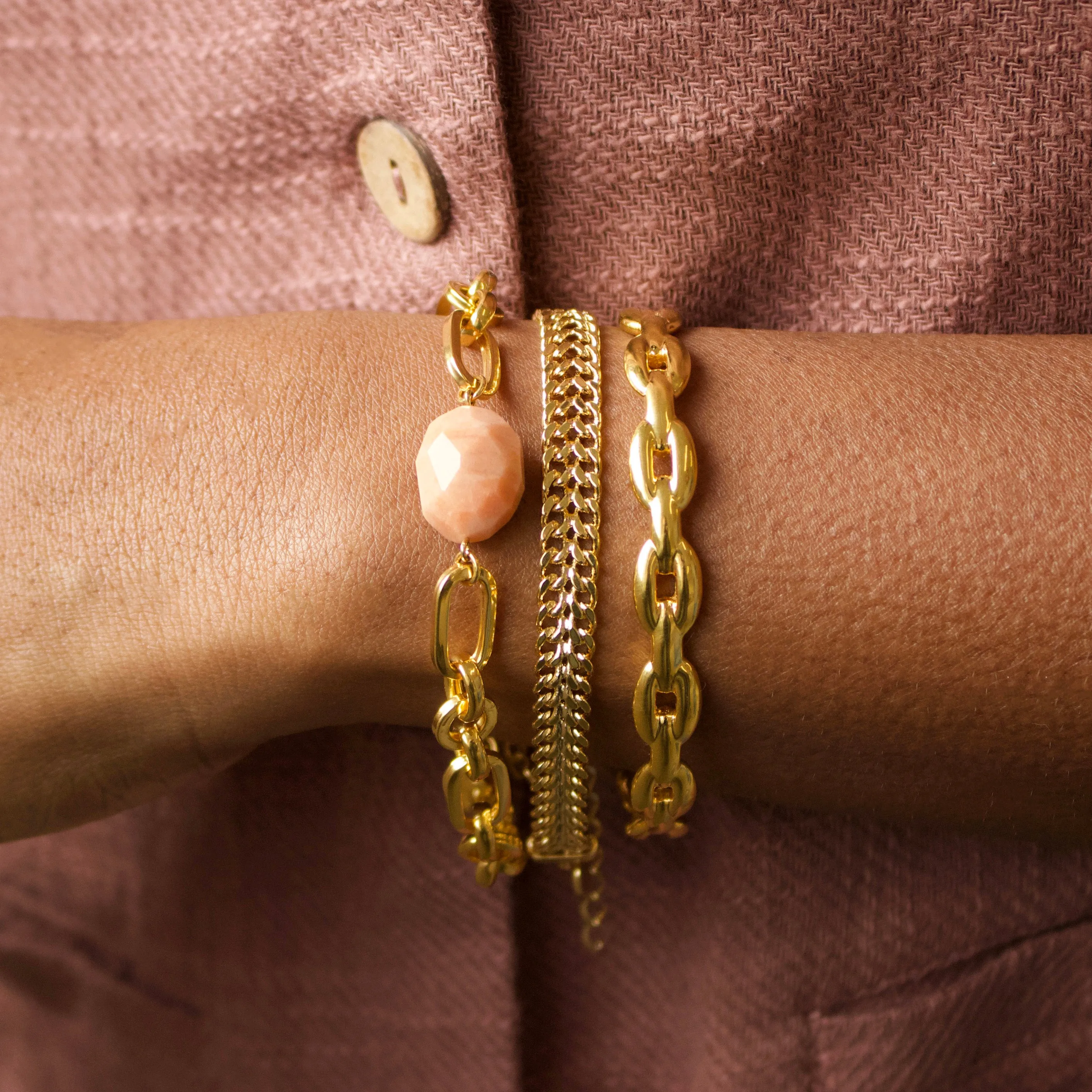 Peach Amazonite Chunky Chain Bracelet