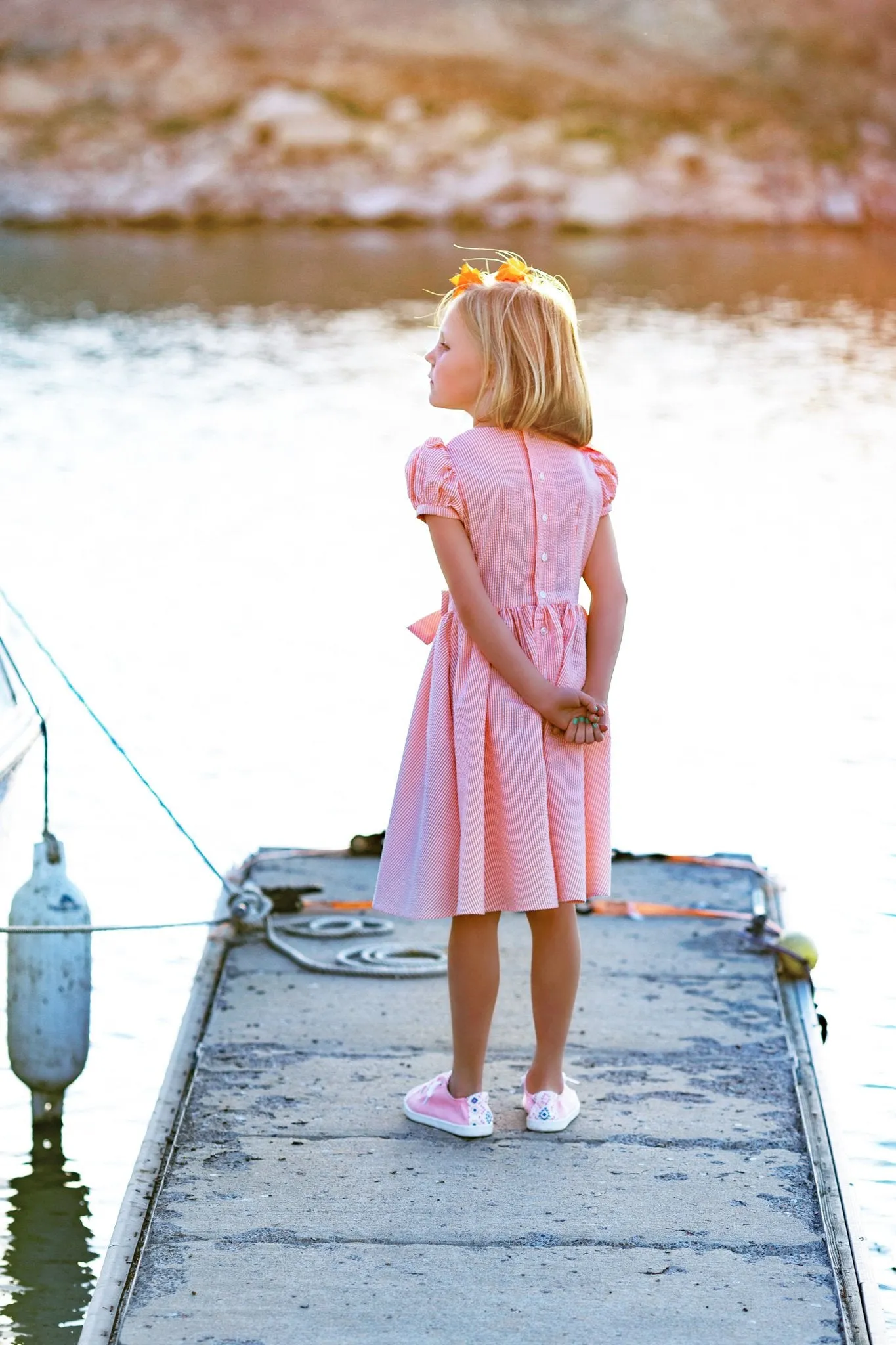 Picnic Dress in Orange Seersucker