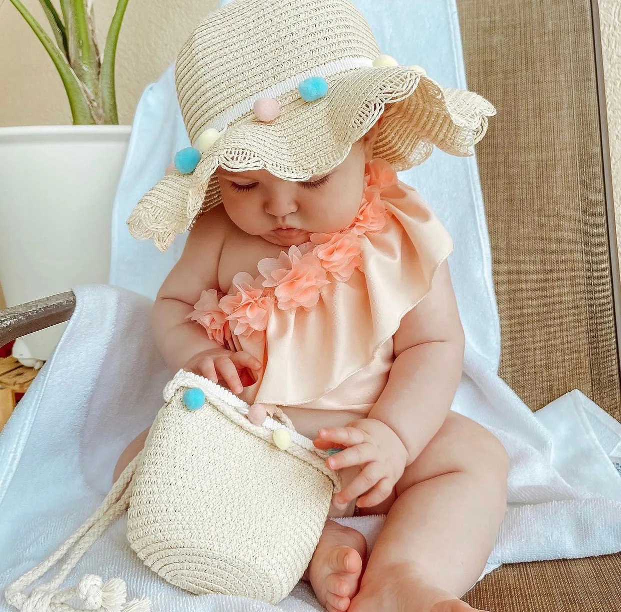 Pom Sun Hat   Purse Set