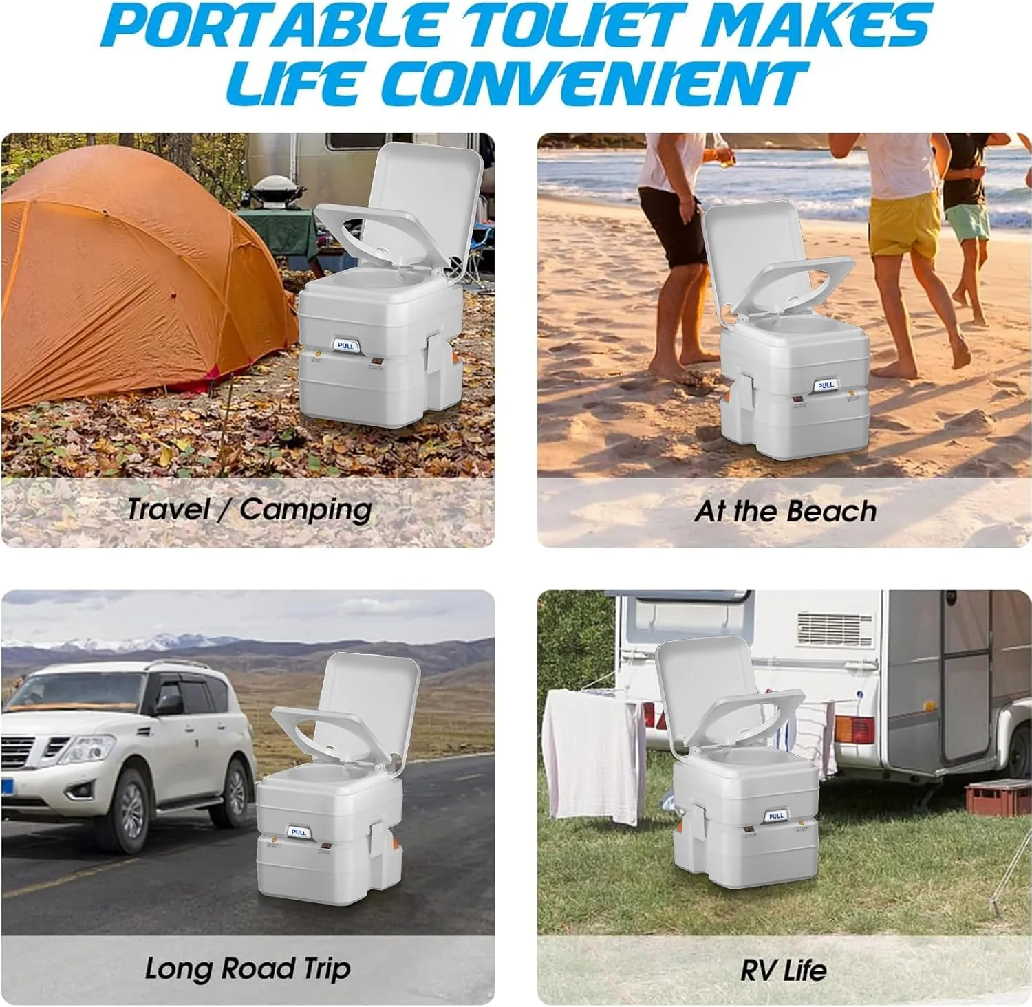 Portable 5.3 Gallon Camping Toilet with Level Indicator and T-Type Water Outlet