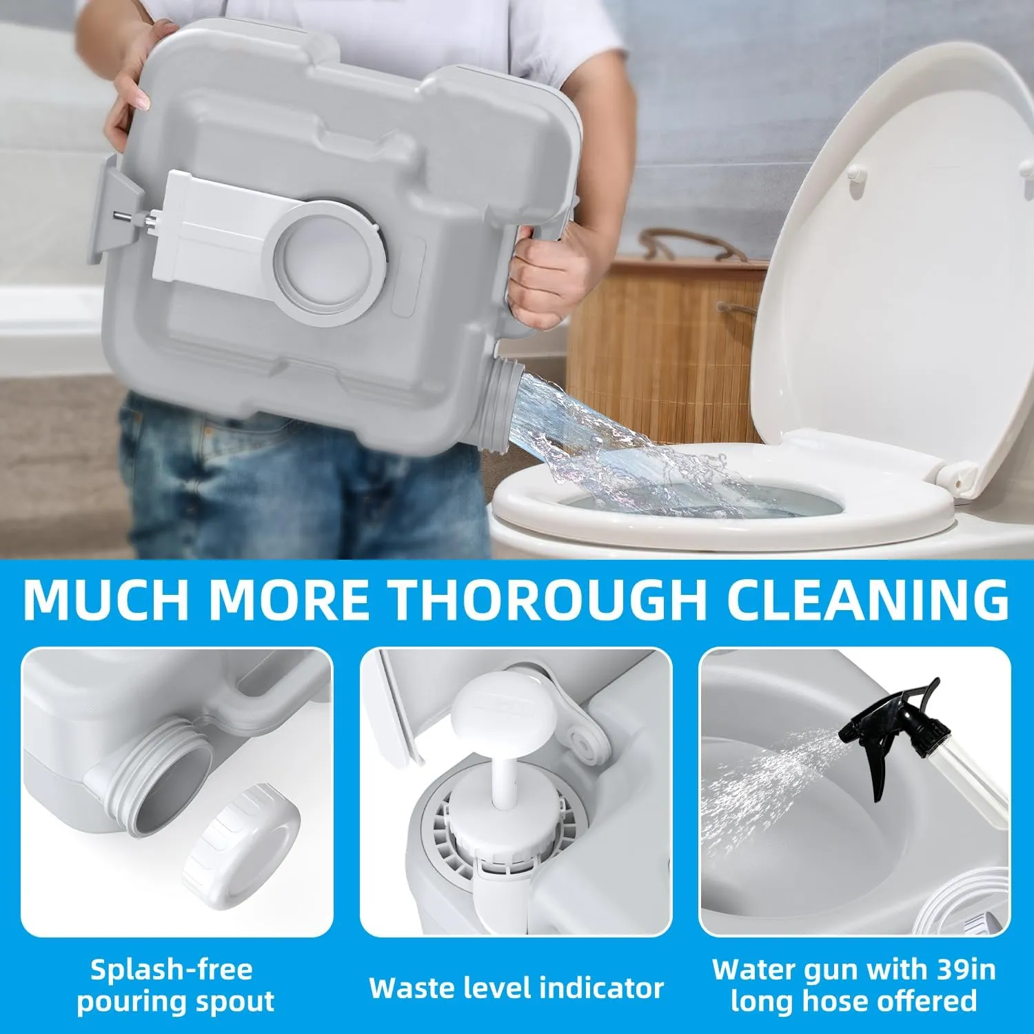 Portable 5.3 Gallon Camping Toilet with Level Indicator and T-Type Water Outlet