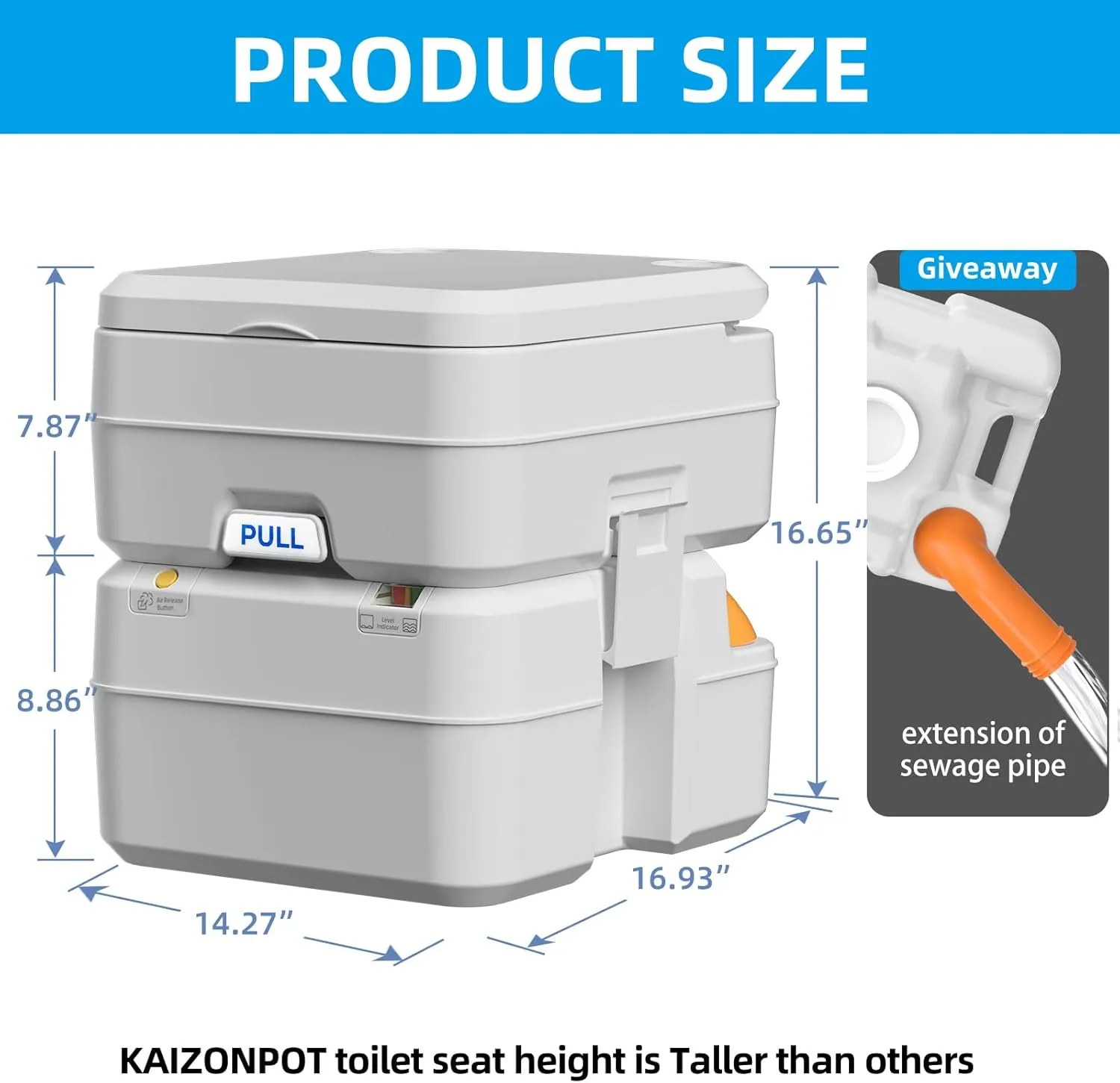 Portable 5.3 Gallon Camping Toilet with Level Indicator and T-Type Water Outlet