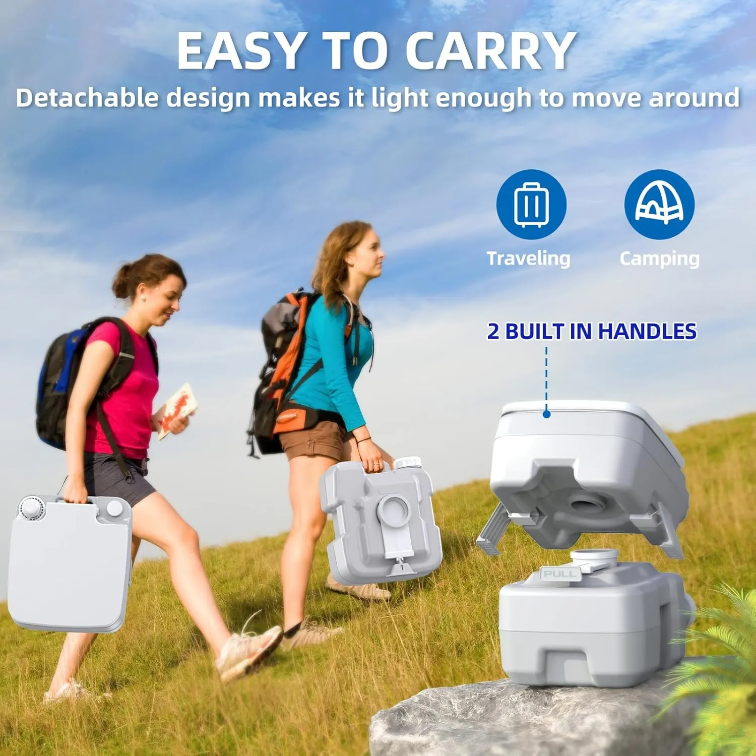 Portable 5.3 Gallon Camping Toilet with Level Indicator and T-Type Water Outlet