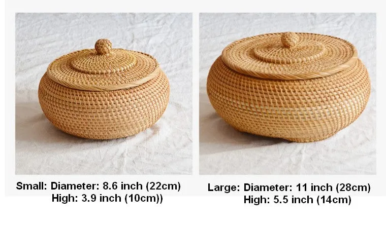 Rattan Storage Basket for Kitchen, Storage Basket for Picnic, Small Storage Baskets, Round Storage Basket with Lid, Woven Storage Baskets