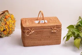 Rattan Wicker Serving Basket, Storage Baskets for Picnic, Kitchen Storage Baskets, Woven Storage Baskets with Lid