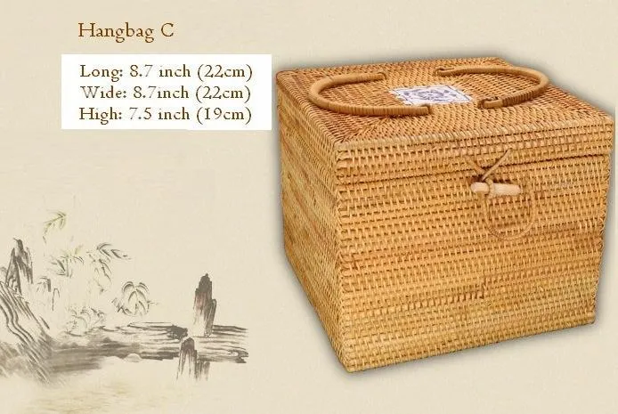 Rattan Wicker Serving Basket, Storage Baskets for Picnic, Kitchen Storage Baskets, Woven Storage Baskets with Lid