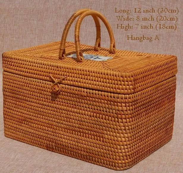 Rattan Wicker Serving Basket, Storage Baskets for Picnic, Kitchen Storage Baskets, Woven Storage Baskets with Lid