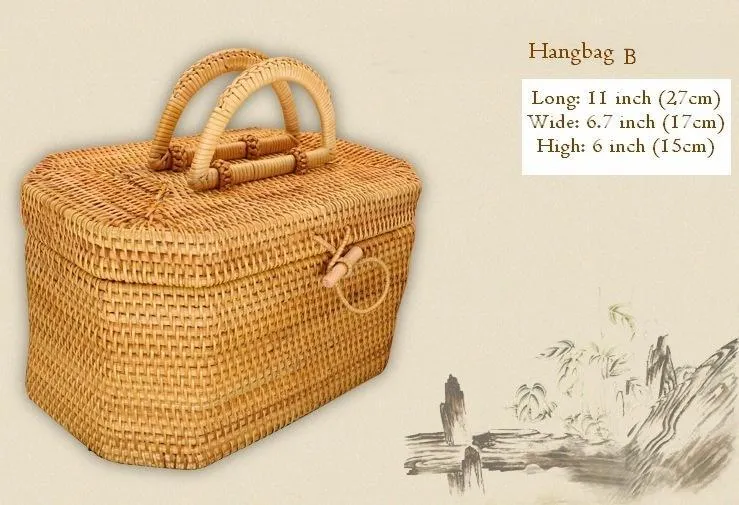 Rattan Wicker Serving Basket, Storage Baskets for Picnic, Kitchen Storage Baskets, Woven Storage Baskets with Lid