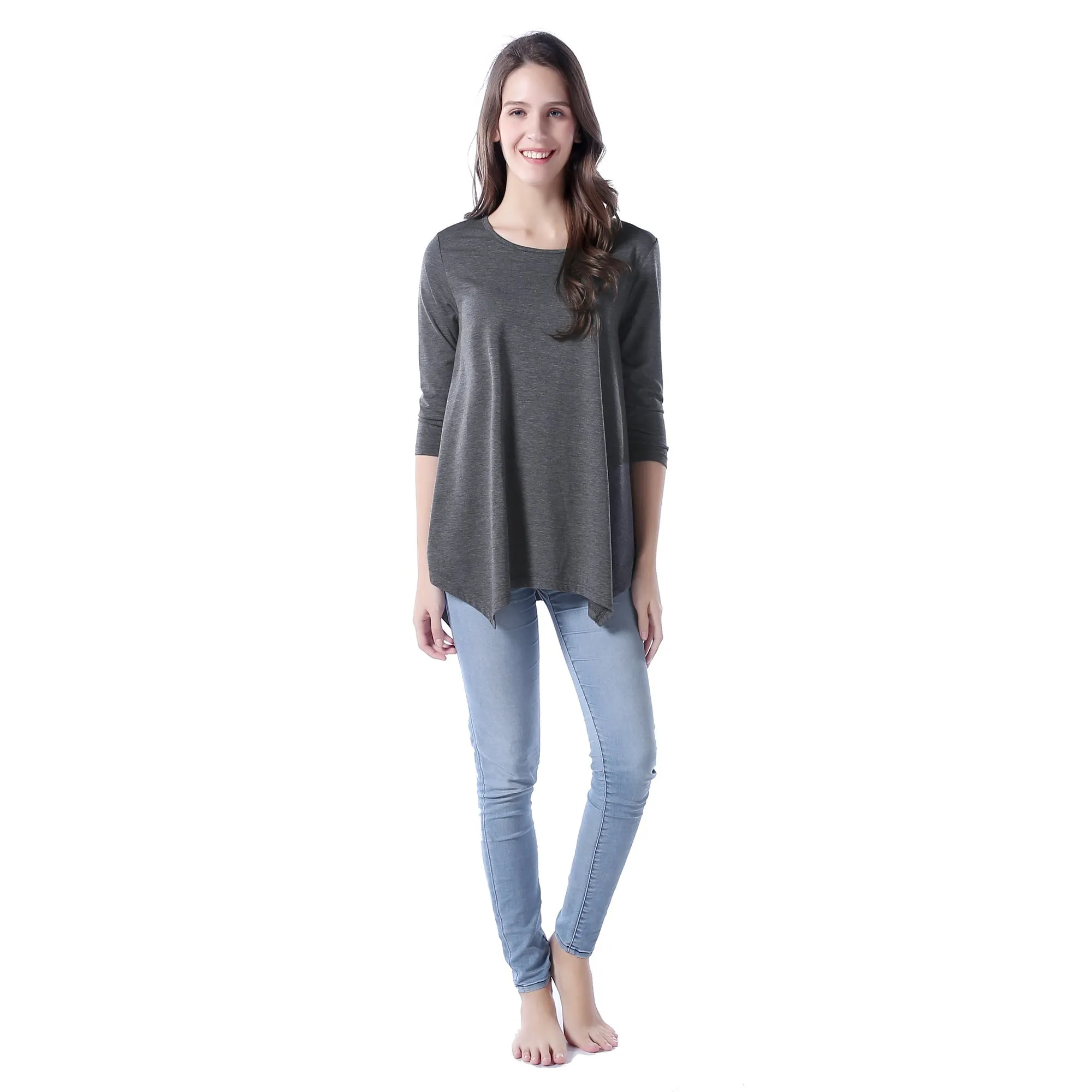 RH Women's Long Sleeve Soft Casual Pullover Relaxed-Fit Shirt Tee Tops RHW2767