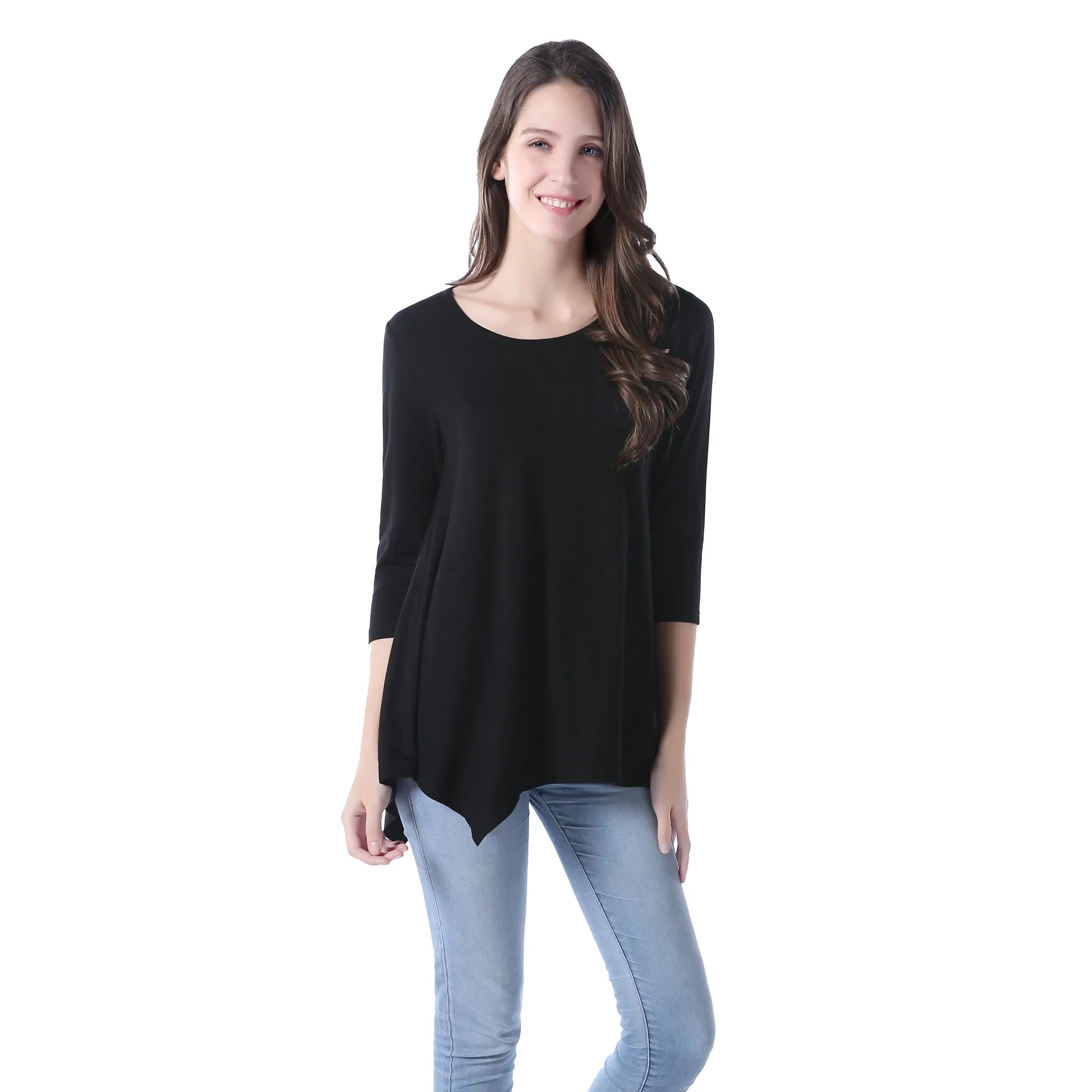 RH Women's Long Sleeve Soft Casual Pullover Relaxed-Fit Shirt Tee Tops RHW2767