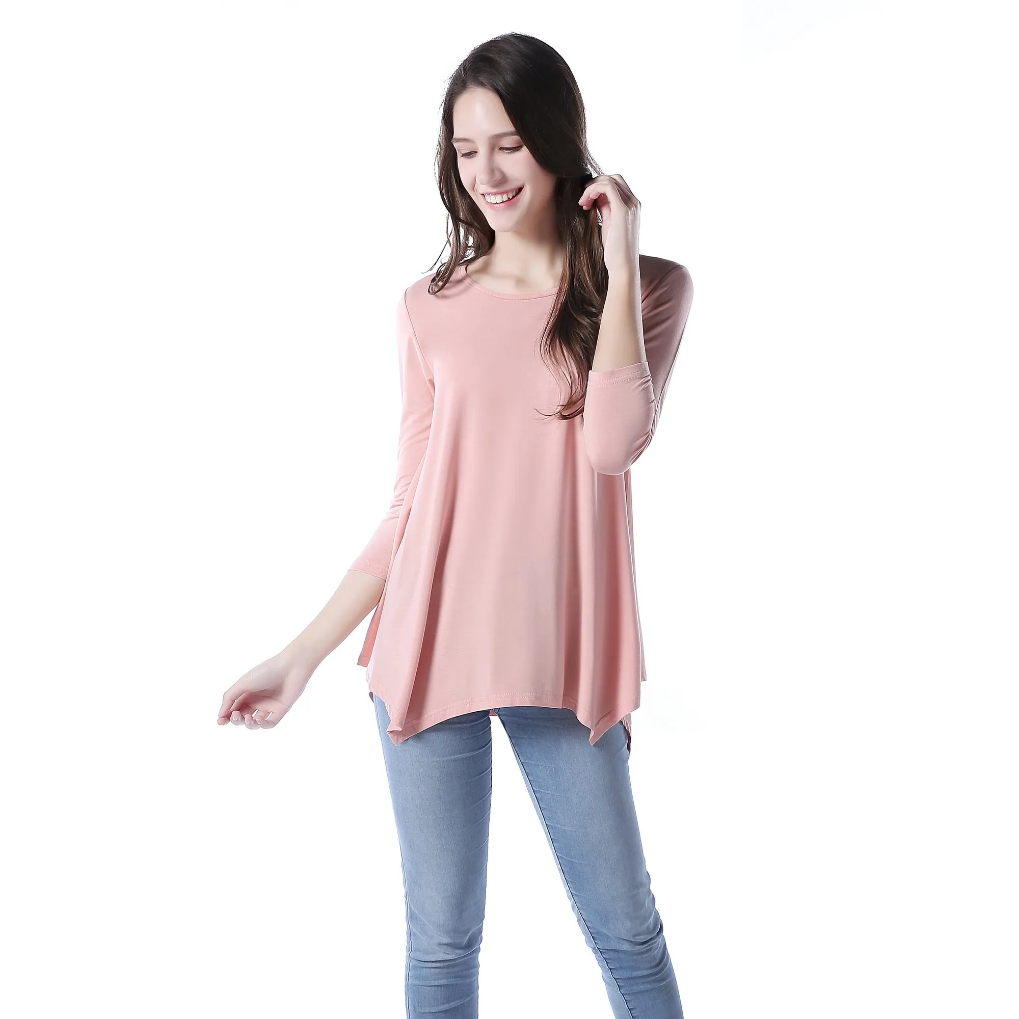 RH Women's Long Sleeve Soft Casual Pullover Relaxed-Fit Shirt Tee Tops RHW2767