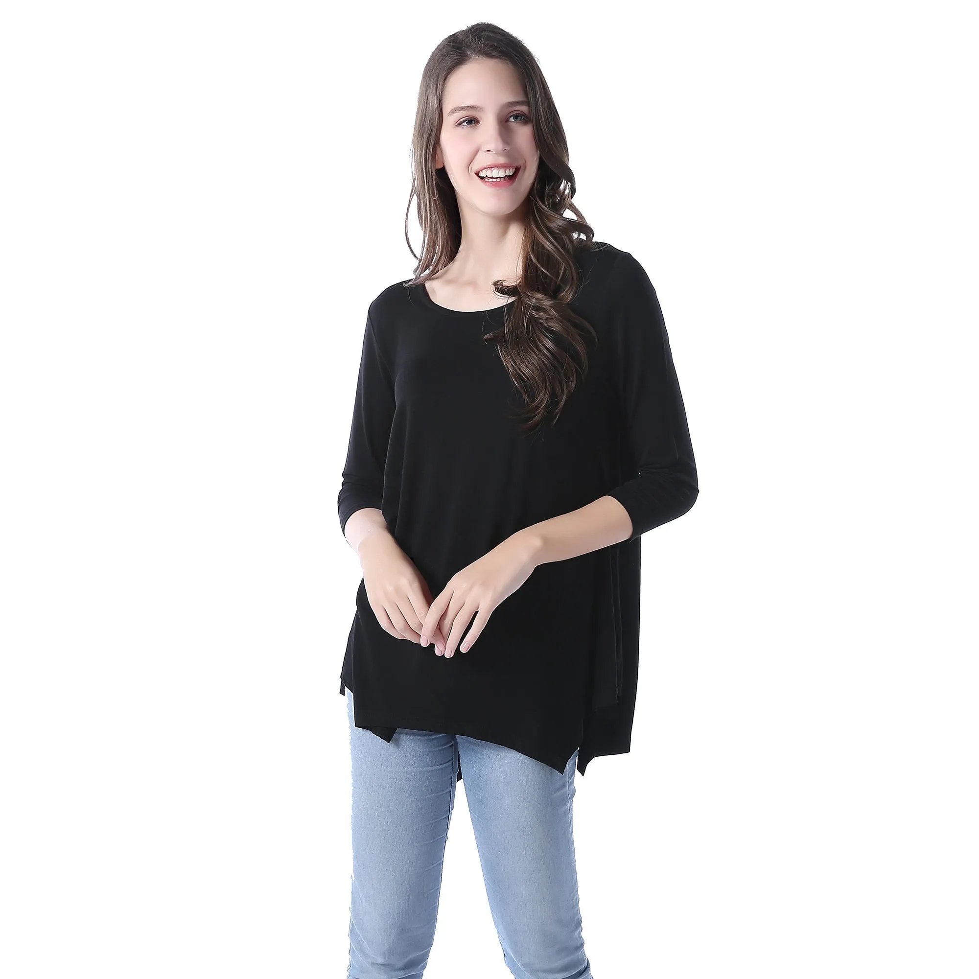 RH Women's Long Sleeve Soft Casual Pullover Relaxed-Fit Shirt Tee Tops RHW2767