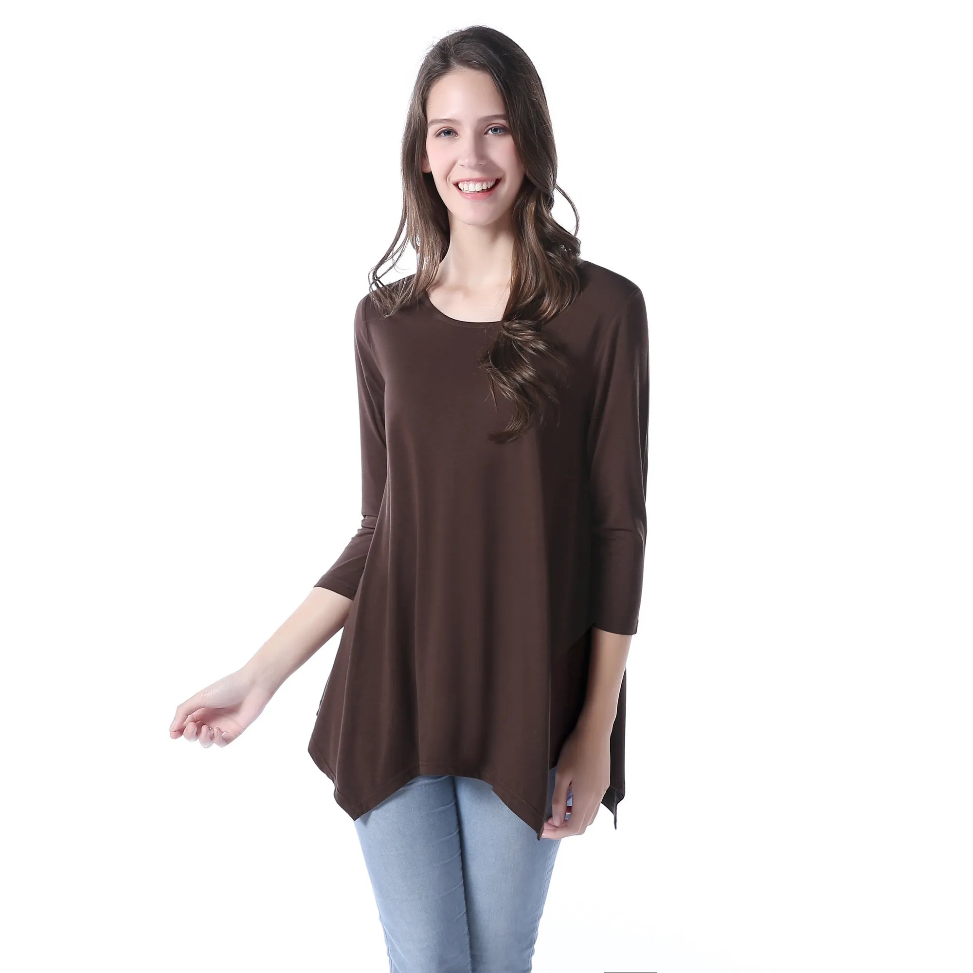 RH Women's Long Sleeve Soft Casual Pullover Relaxed-Fit Shirt Tee Tops RHW2767