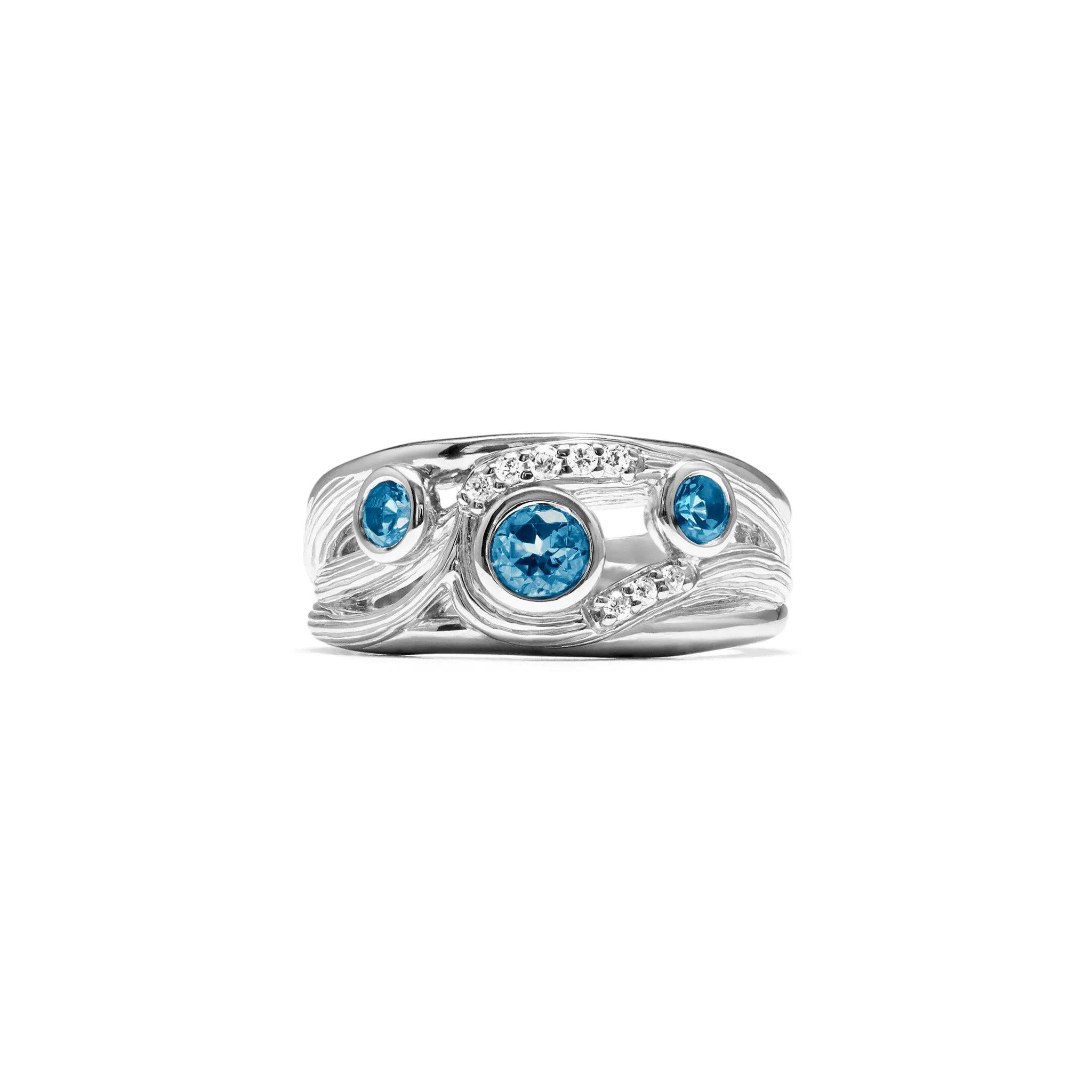 Santorini Band Ring with London Blue Topaz and Diamonds