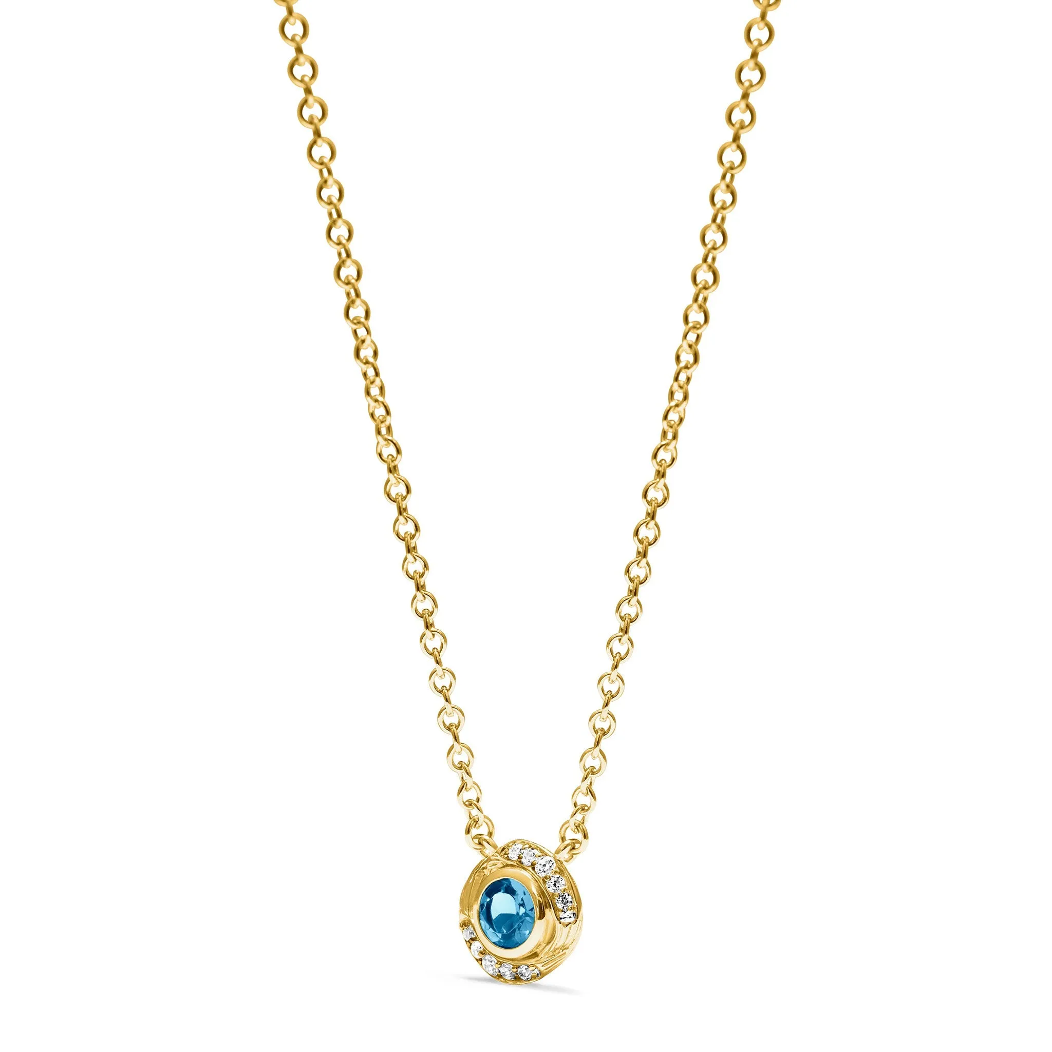 Santorini Necklace with London Blue Topaz and Diamonds in 18K