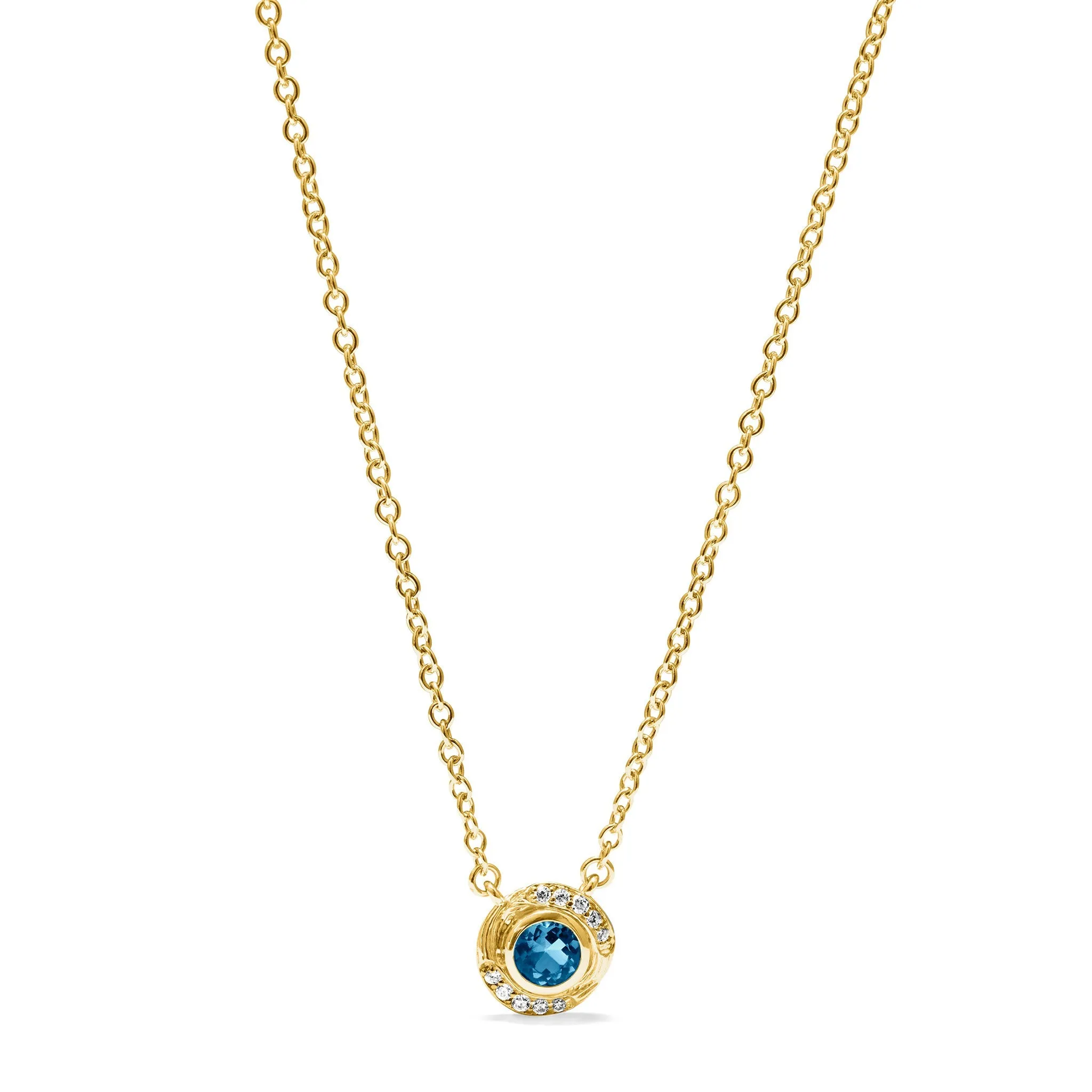 Santorini Necklace with London Blue Topaz and Diamonds in 18K