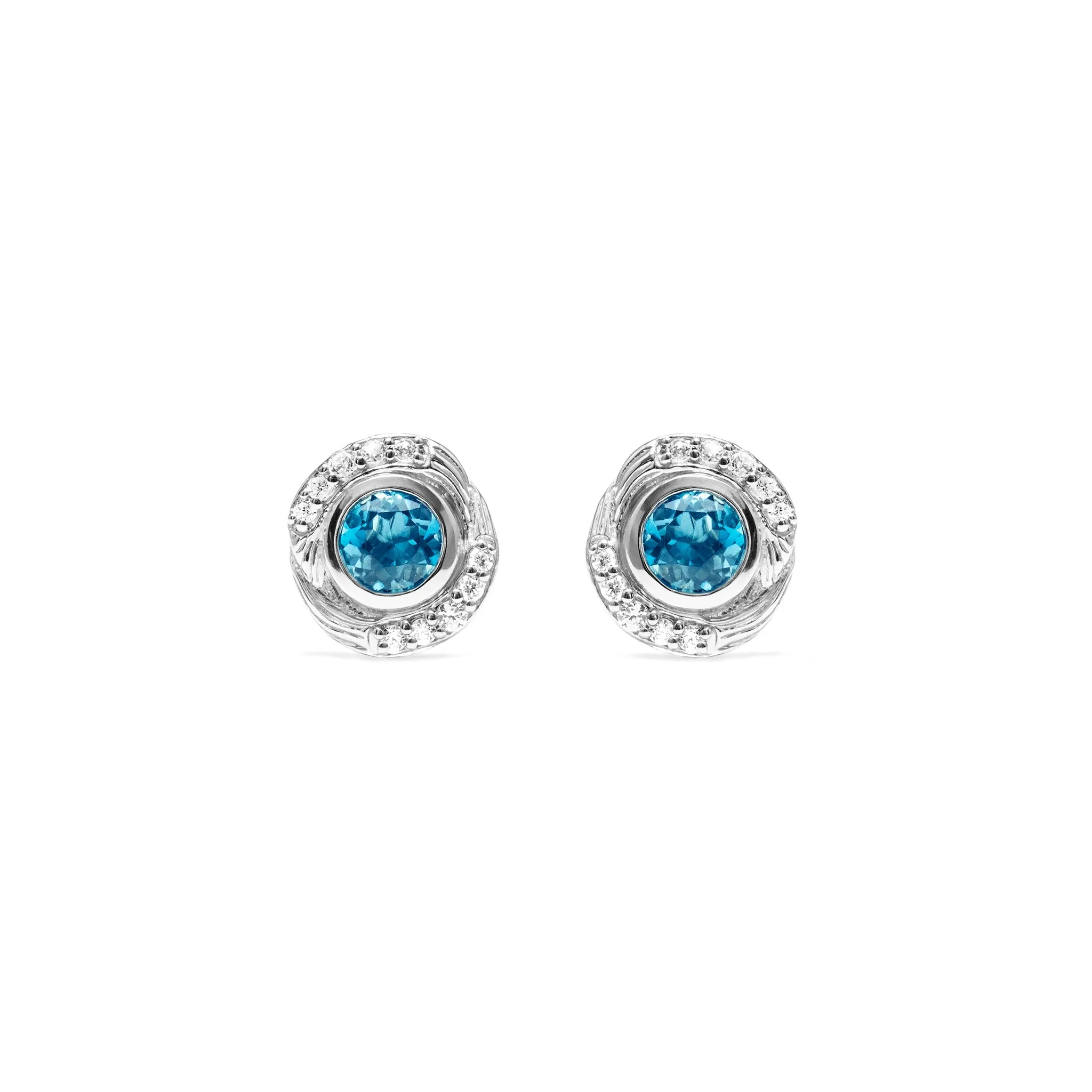 Santorini Stud Earrings with London Blue Topaz and Diamonds