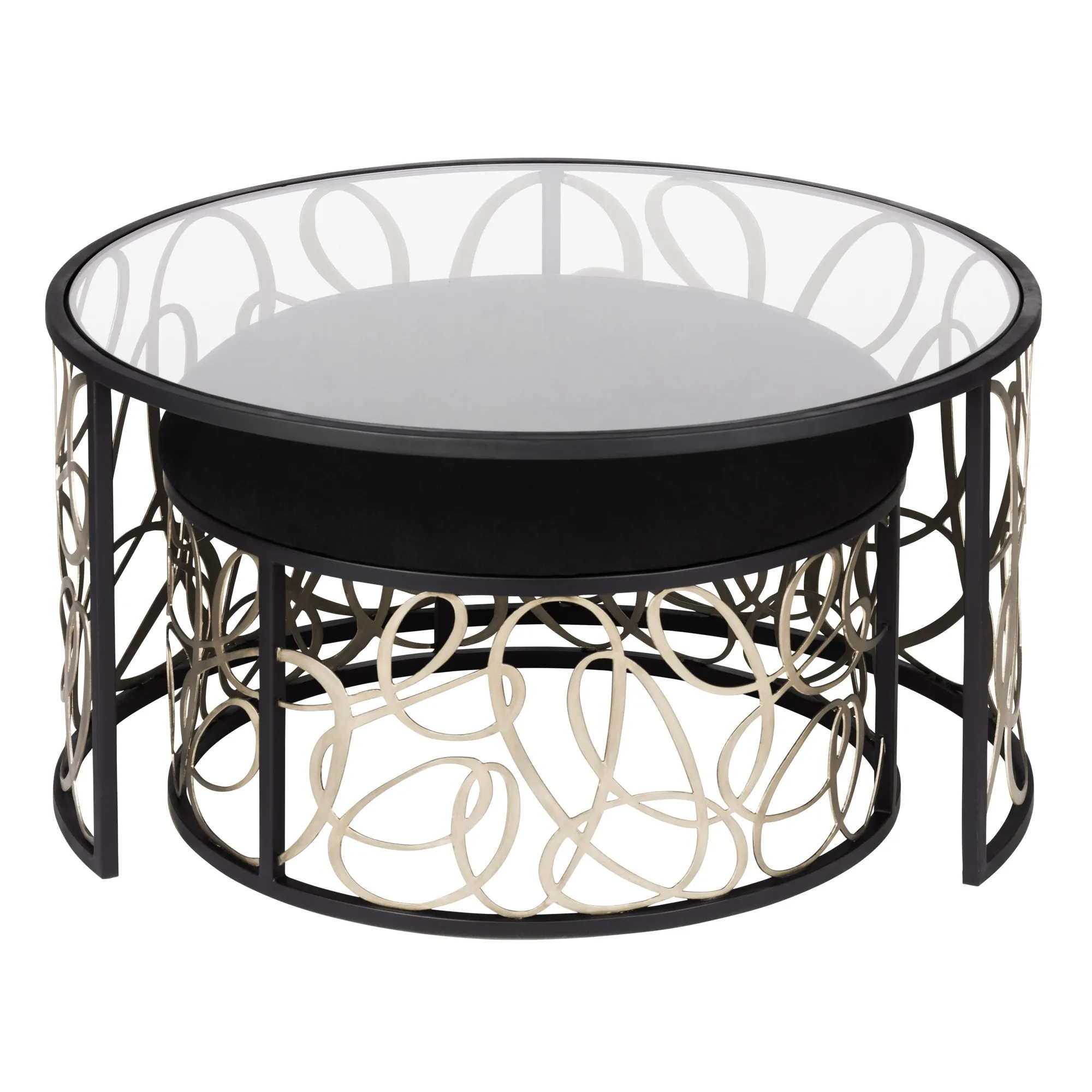 Scribble 381TC32NMBAR Nesting Coffee Table and Ottoman - Matte Black/Artifact