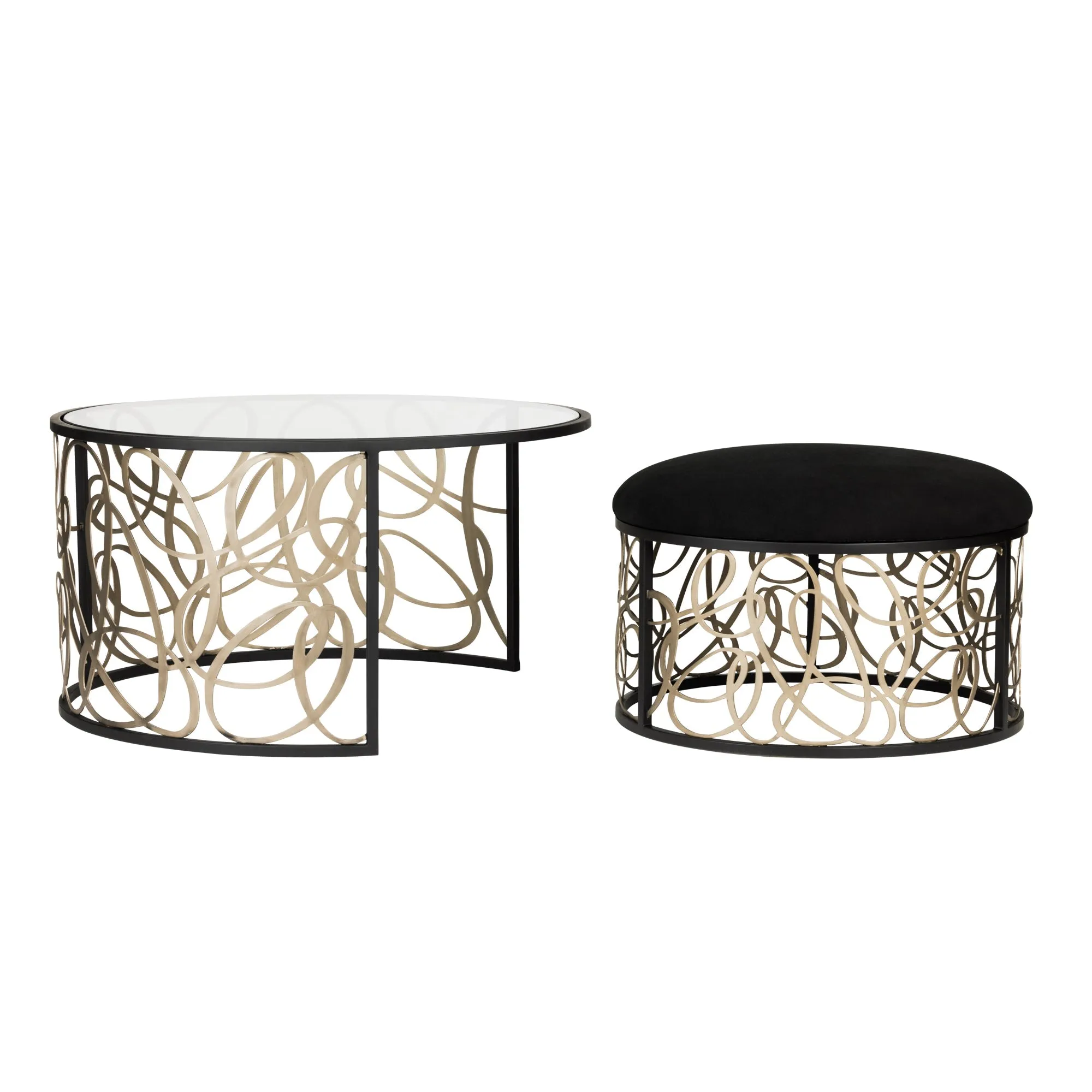 Scribble 381TC32NMBAR Nesting Coffee Table and Ottoman - Matte Black/Artifact