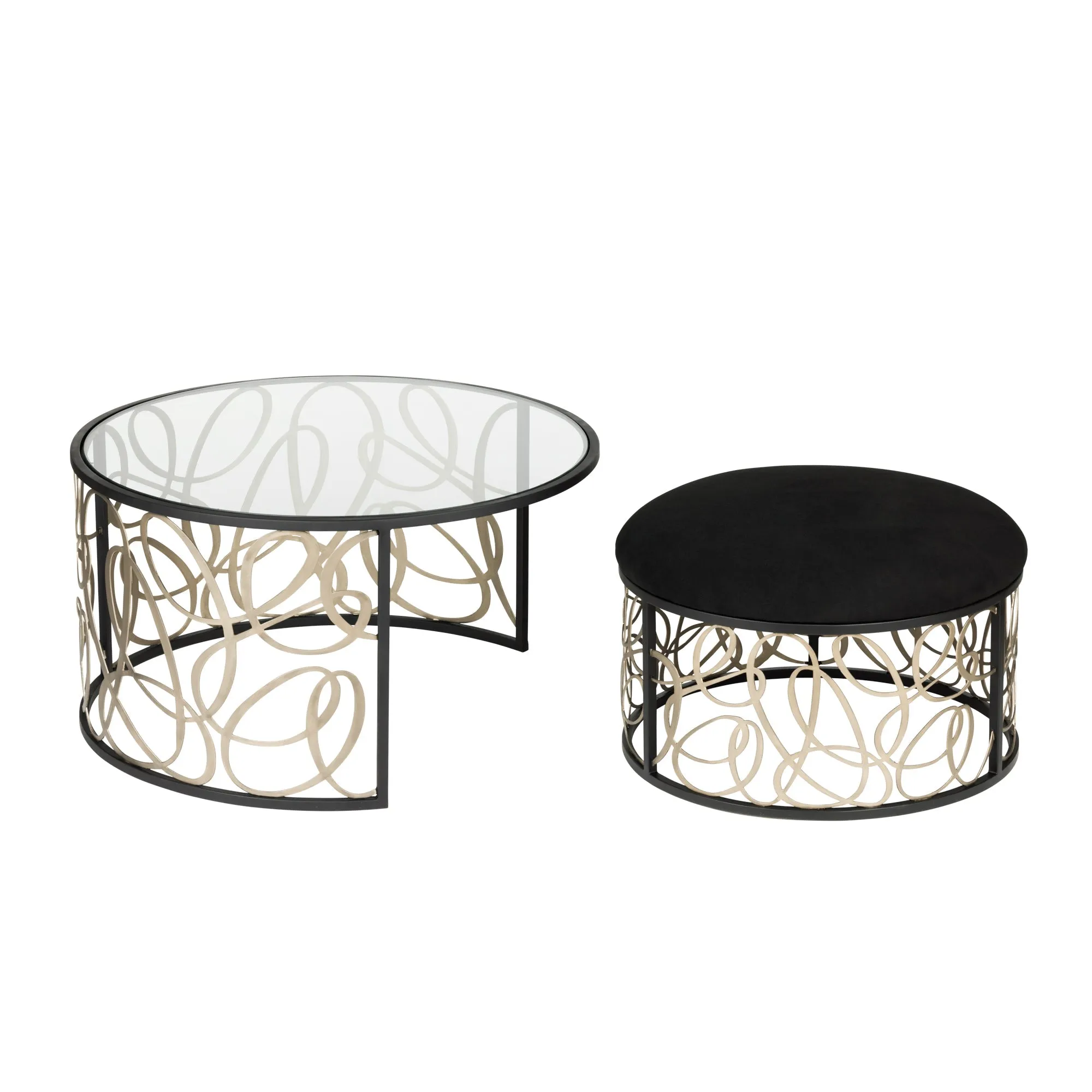 Scribble 381TC32NMBAR Nesting Coffee Table and Ottoman - Matte Black/Artifact