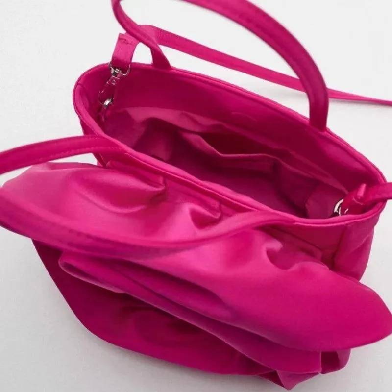 Silk Pleated Flower Handbag