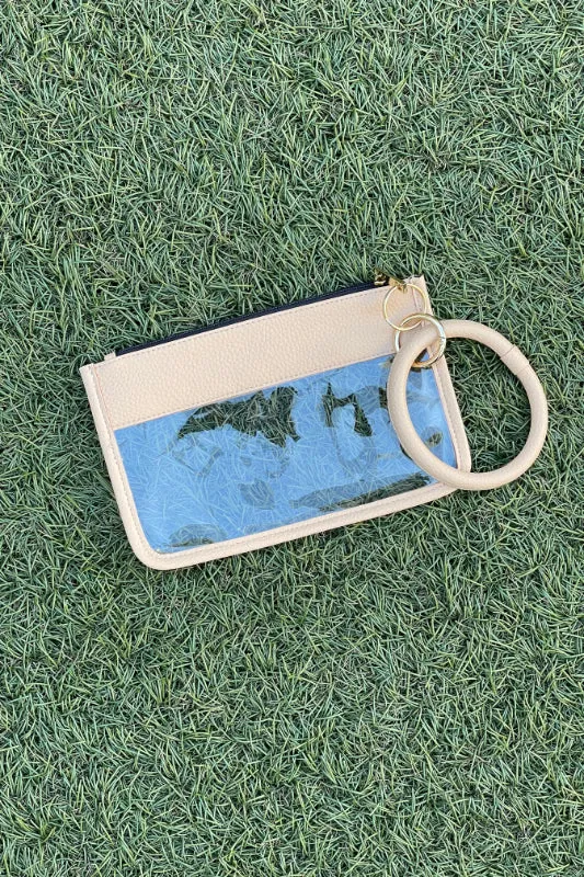 small clear key ring bag - cream