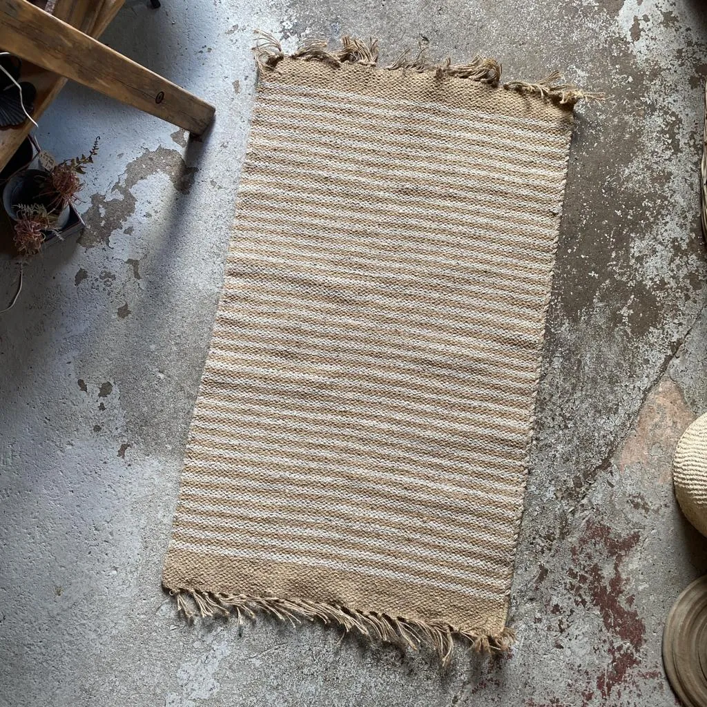 Small Striped Cotton & Jute Rug - 60x90 cm