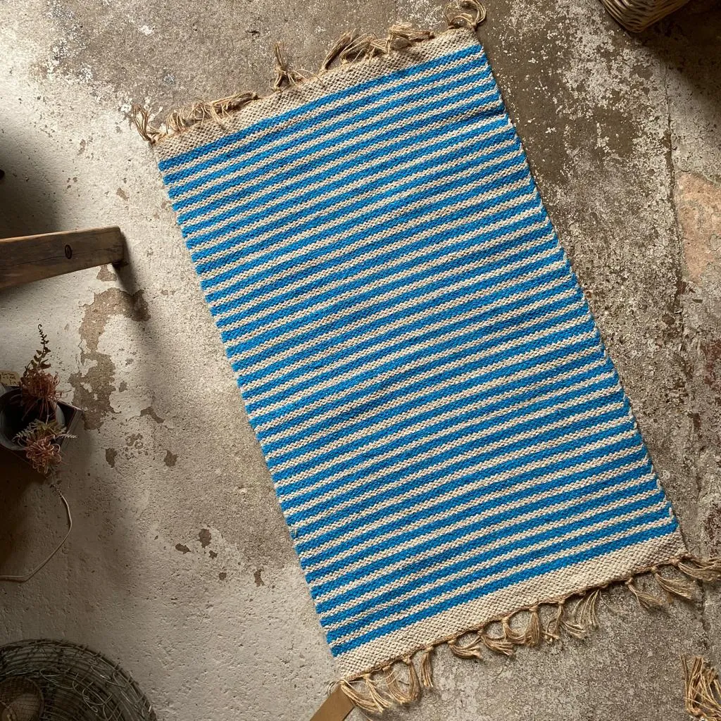 Small Striped Cotton & Jute Rug - 60x90 cm