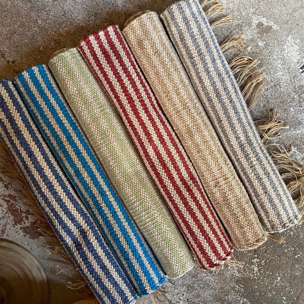 Small Striped Cotton & Jute Rug - 60x90 cm