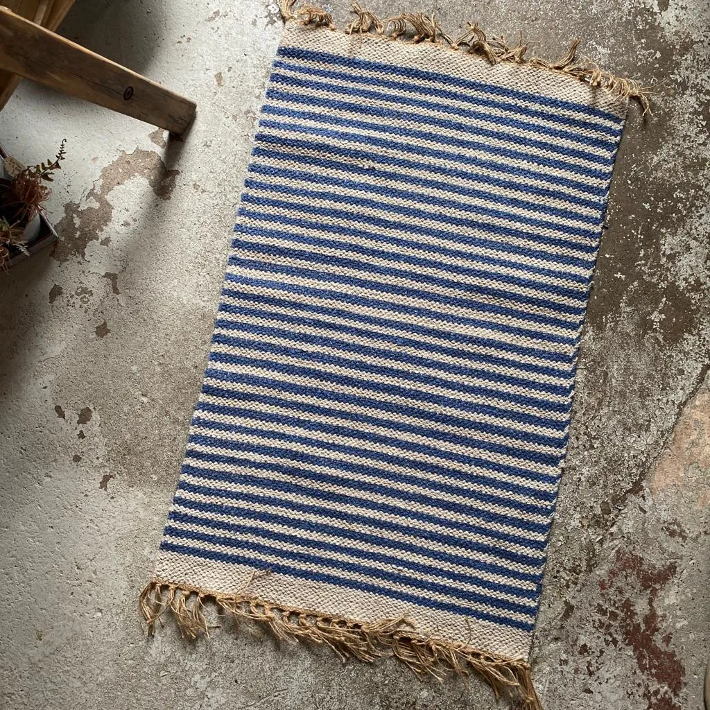 Small Striped Cotton & Jute Rug - 60x90 cm