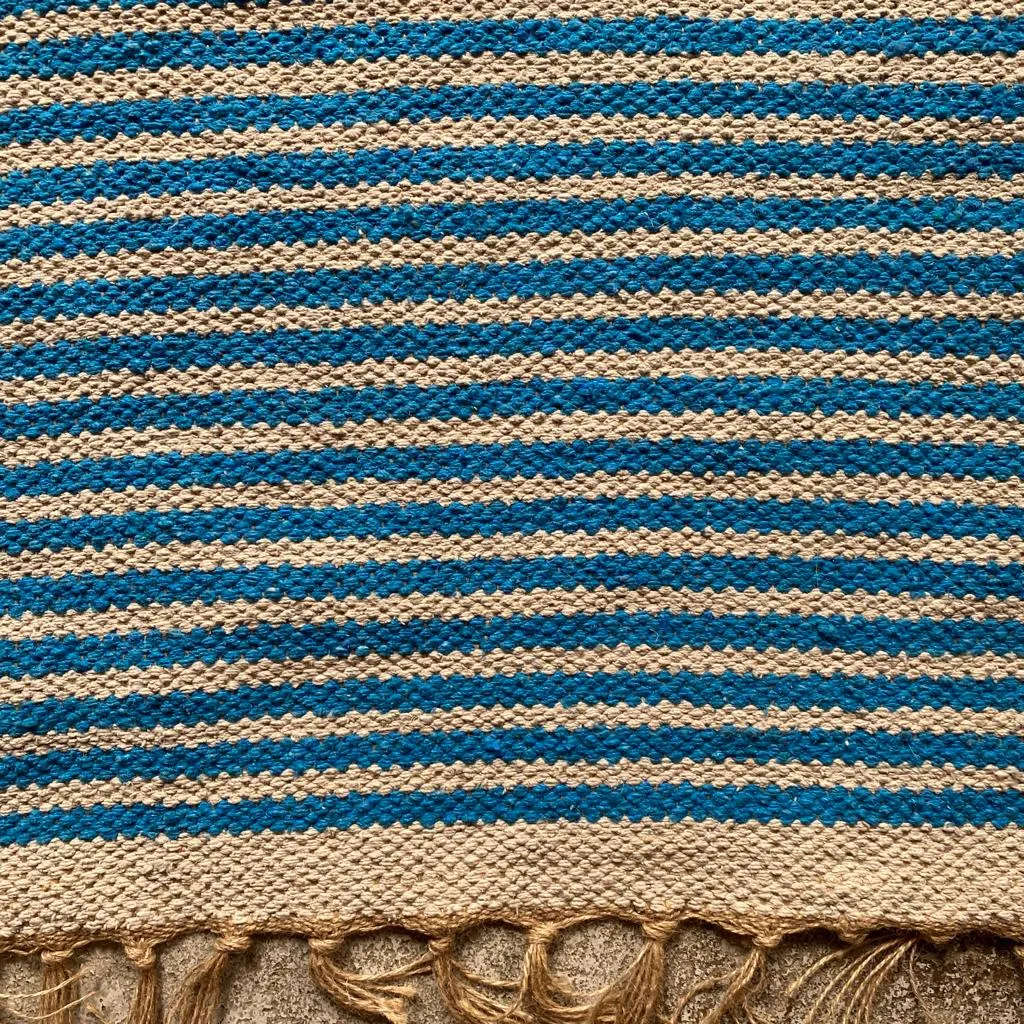 Small Striped Cotton & Jute Rug - 60x90 cm