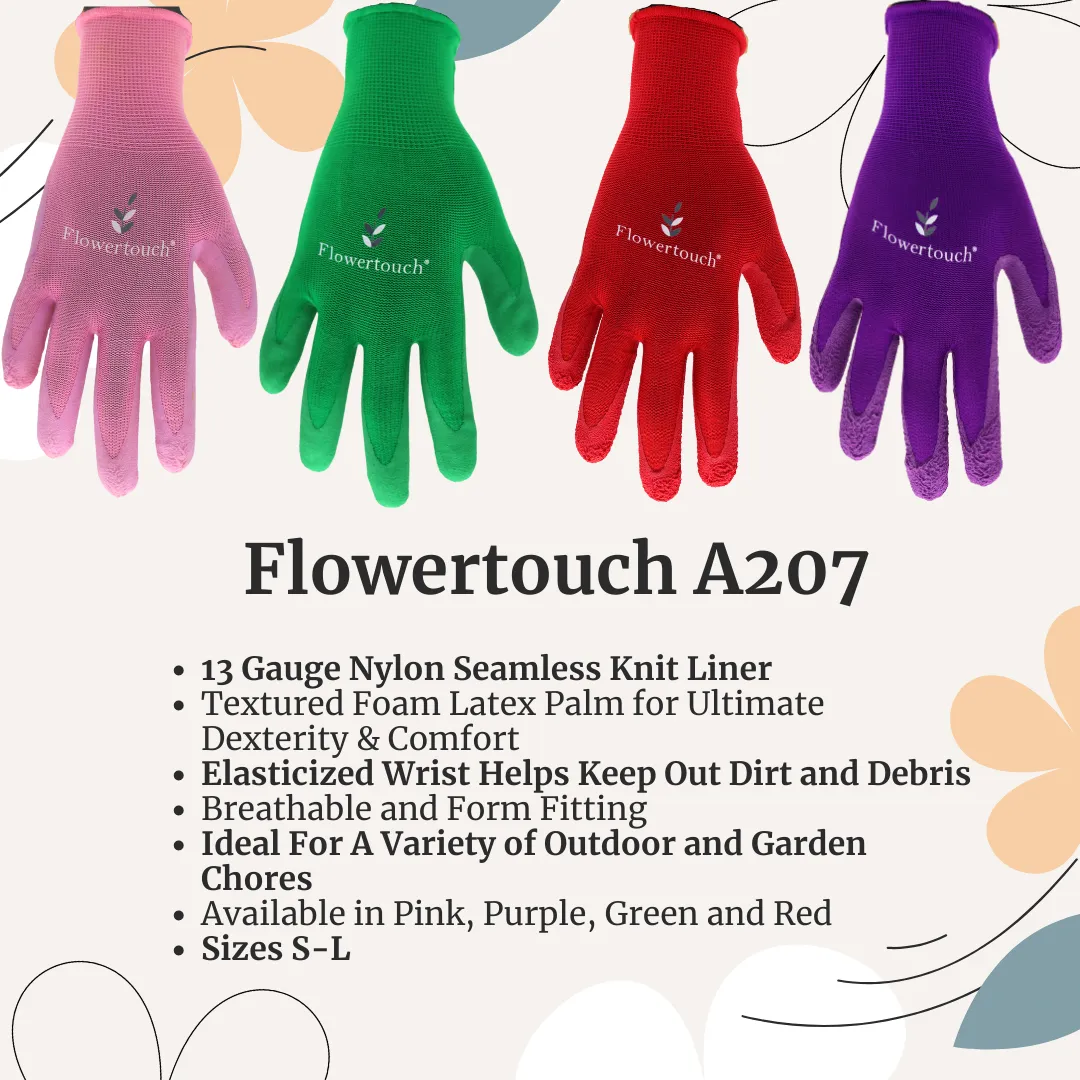 TA207 FLOWERTOUCH® Foam Natural Rubber Palm, Light Knit Liner, Purple, Sizes S-L, Sold by Pair