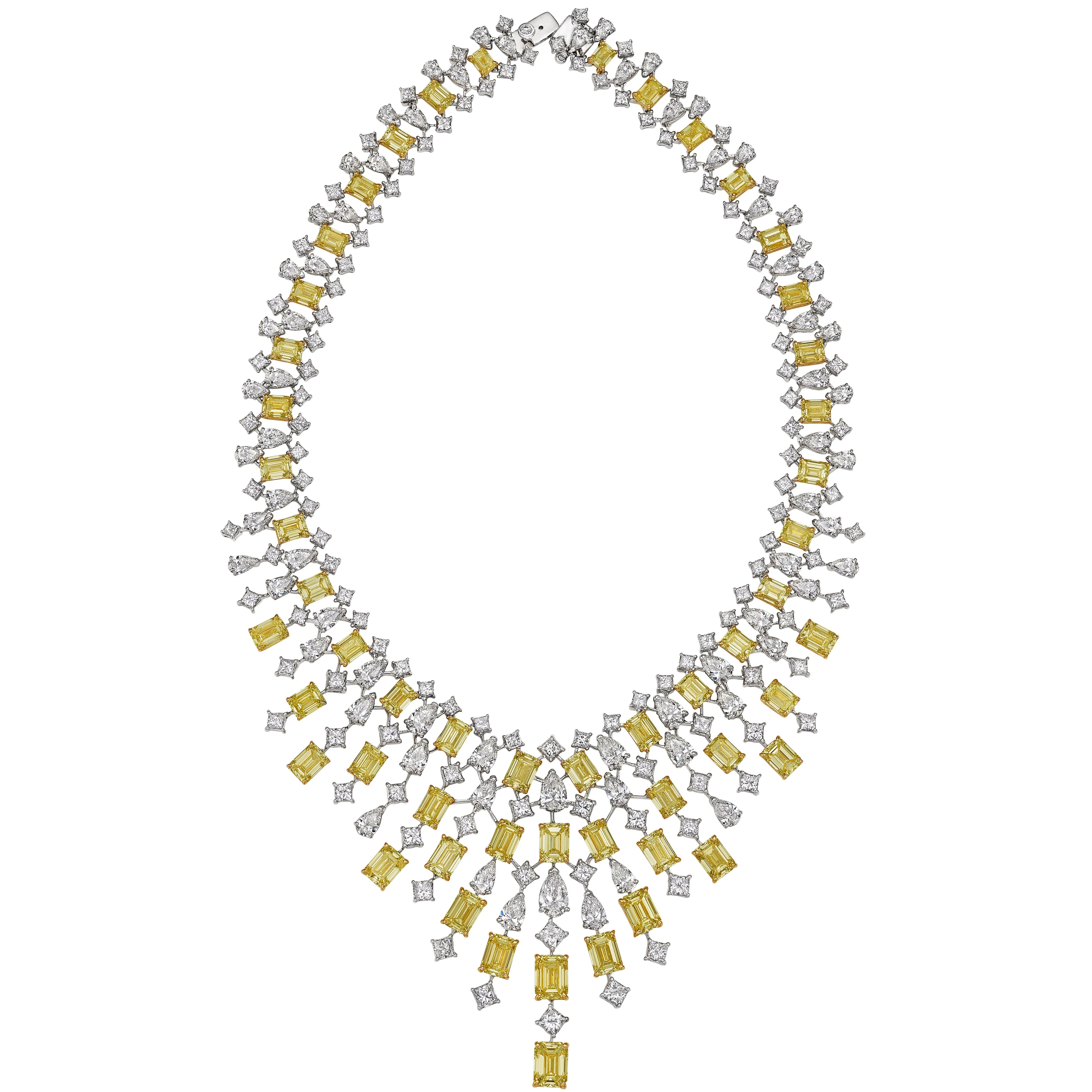 'The Elizabeth' Multi-Shaped White and Fancy Light Yellow Diamond Necklace, 125 CT