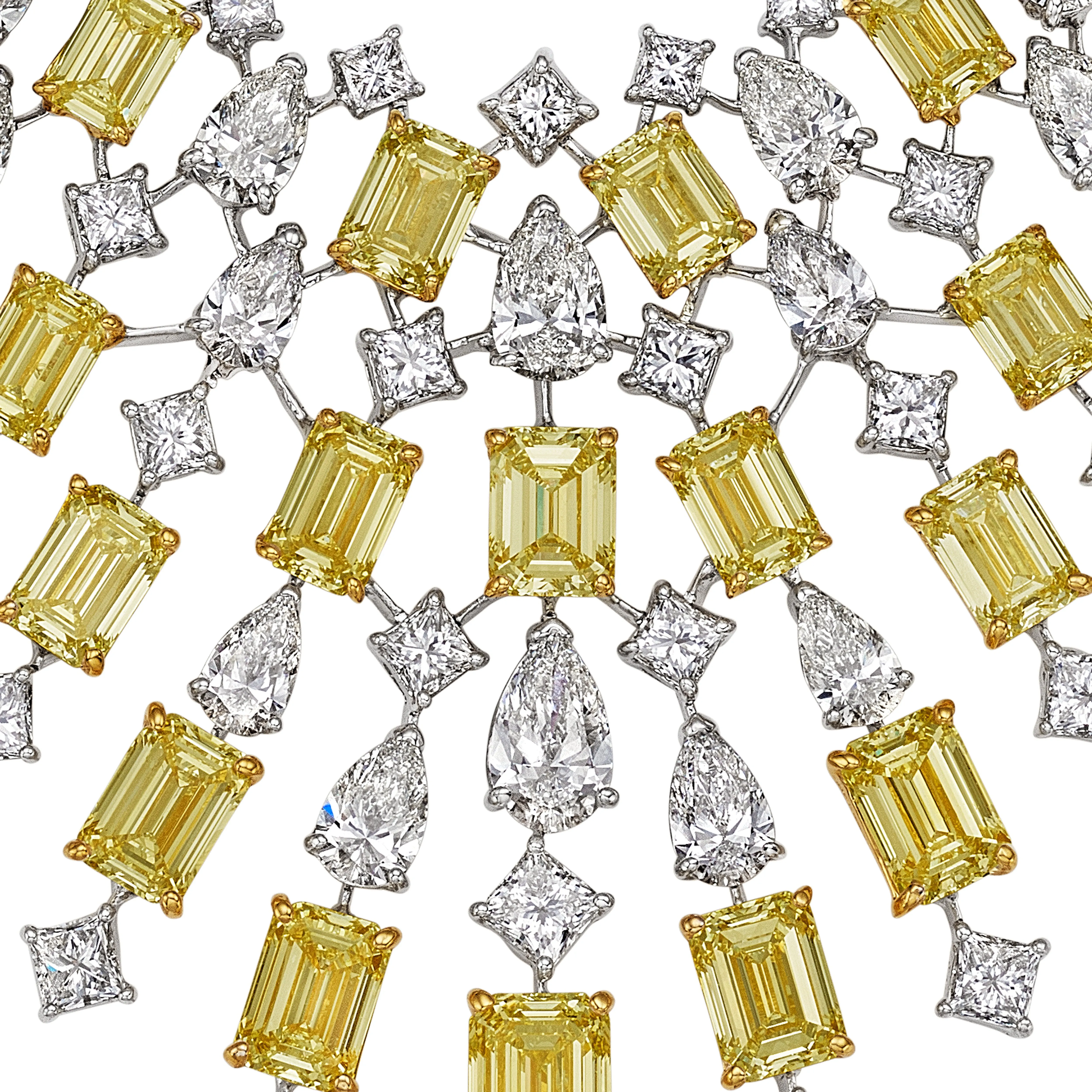 'The Elizabeth' Multi-Shaped White and Fancy Light Yellow Diamond Necklace, 125 CT