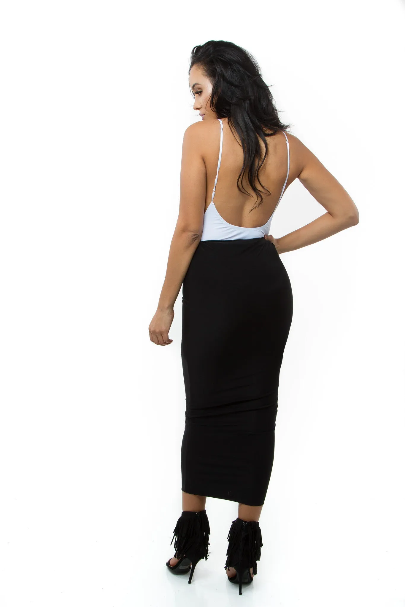 THE MYSTYLEMODE BLACK ESSENTIAL VENEZIA DOUBLE LINED MAXI SKIRT