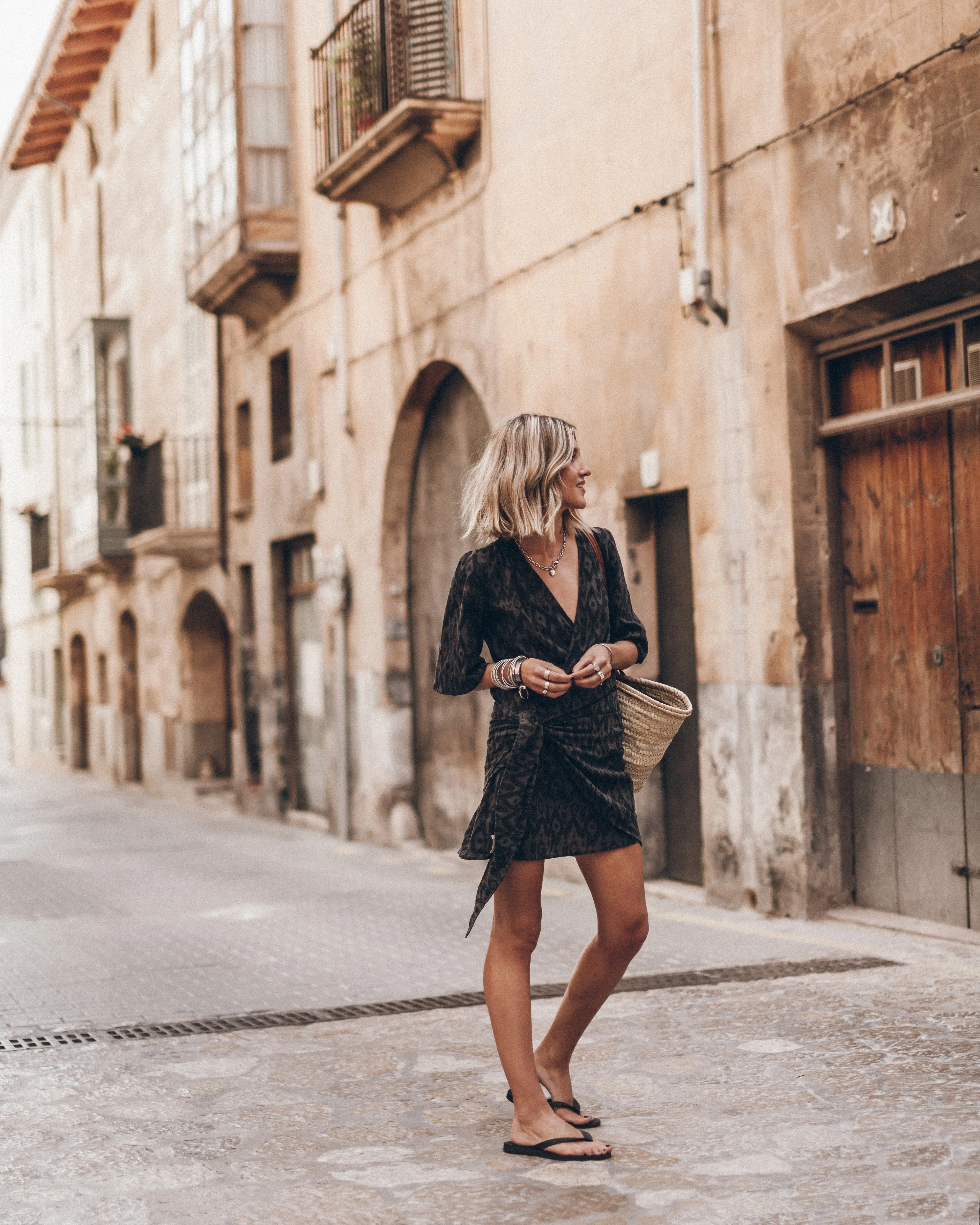 The Printed Black Wrap Dress