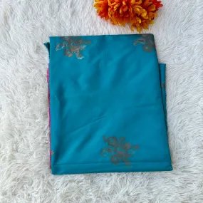 “Tranquil Harmony: Blue Green and Pink semi silk saree