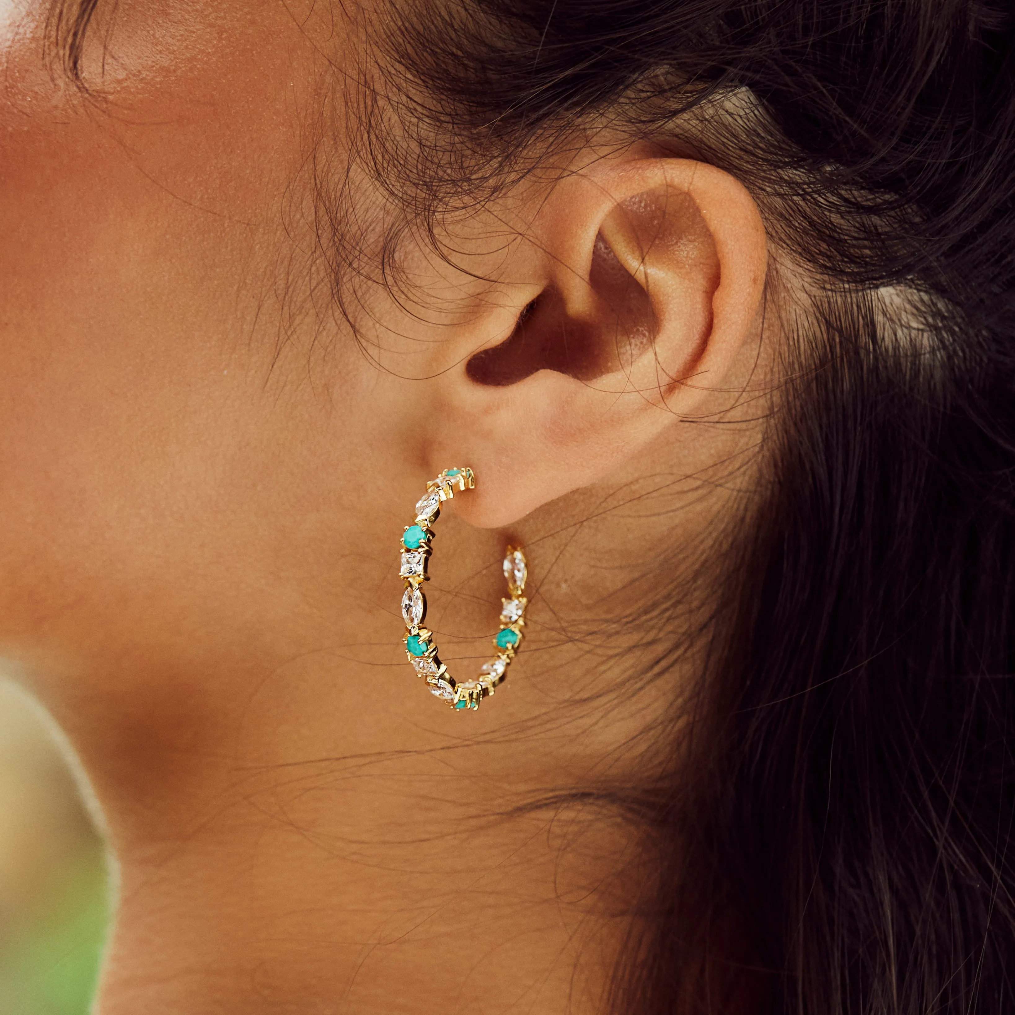 Turquoise Sparkle Hoop Earrings