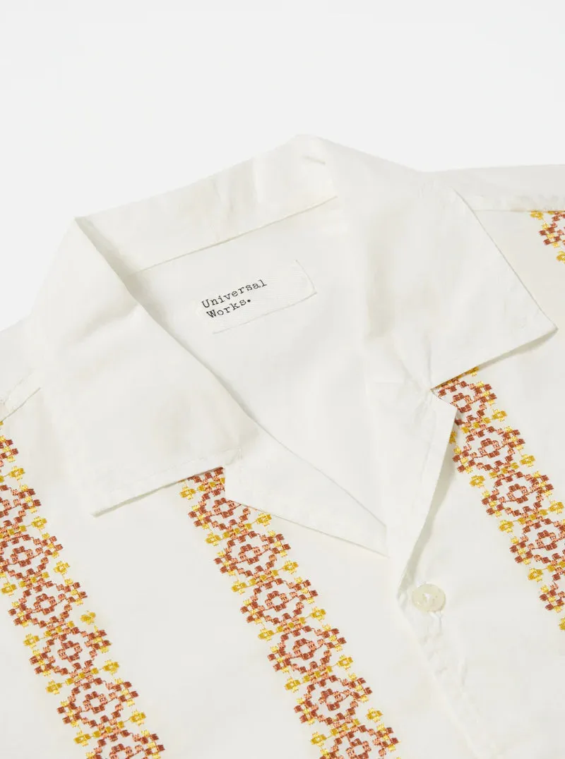 Universal Works, Minari Shirt, Ecru Embroidered, Organic Poplin