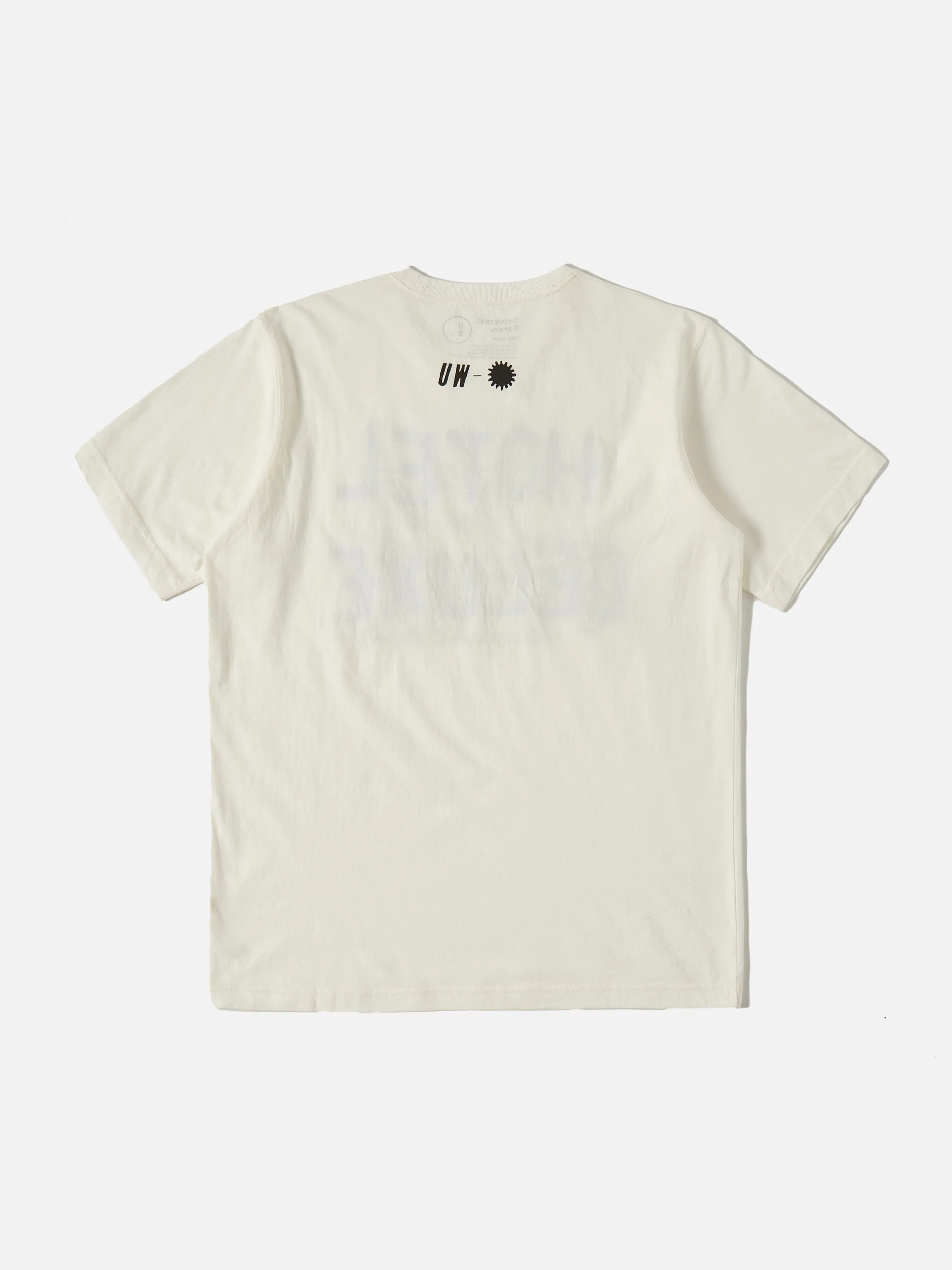 Universal Works Print Tee in Ecru 'Hotel Deluxe' Single Jersey