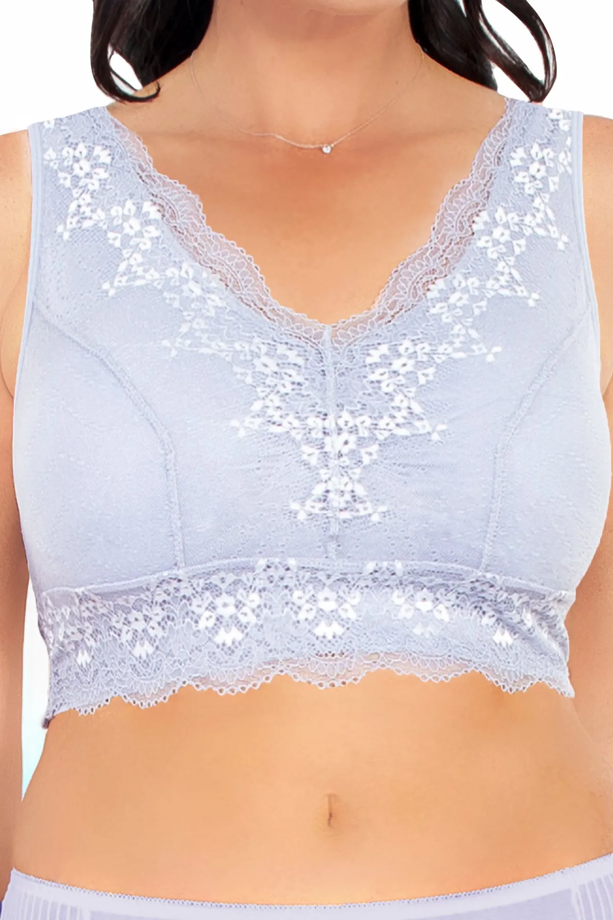 V Neck Seamless Bra with Lace Overlay