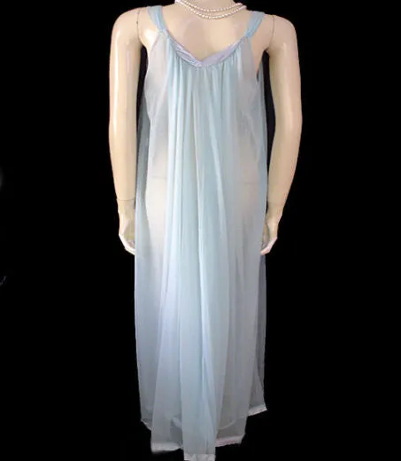 *VINTAGE JENELLE DOUBLE NYLON PEIGNOIR & NIGHTGOWN SET WITH SATIN & ECRU LACE TRIM IN CARIBBEAN JEWEL