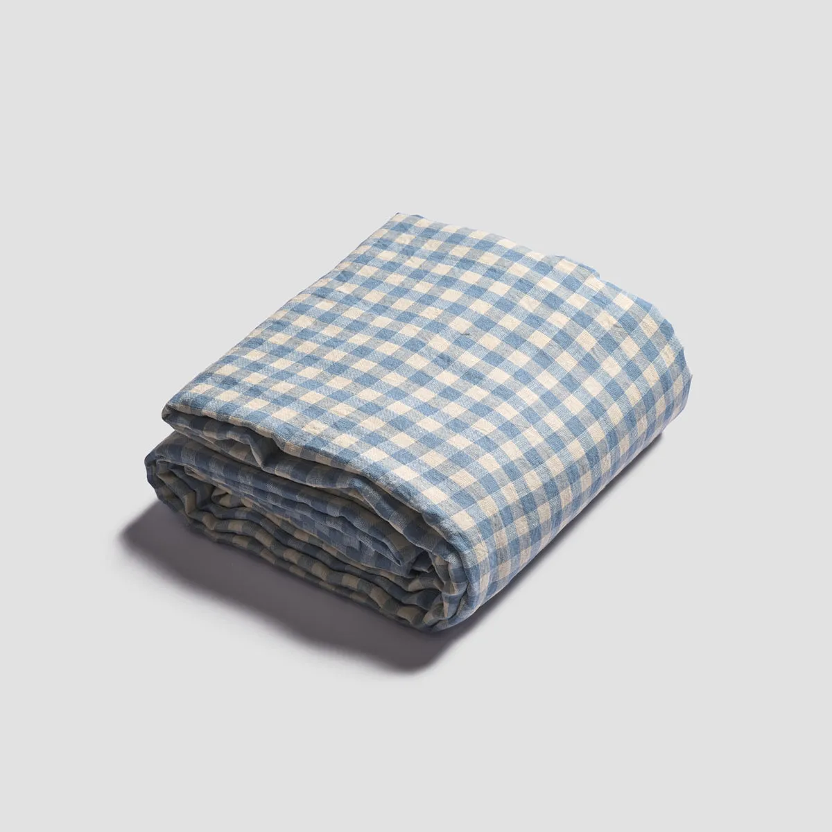 Warm Blue Gingham 100% Linen Flat Sheet