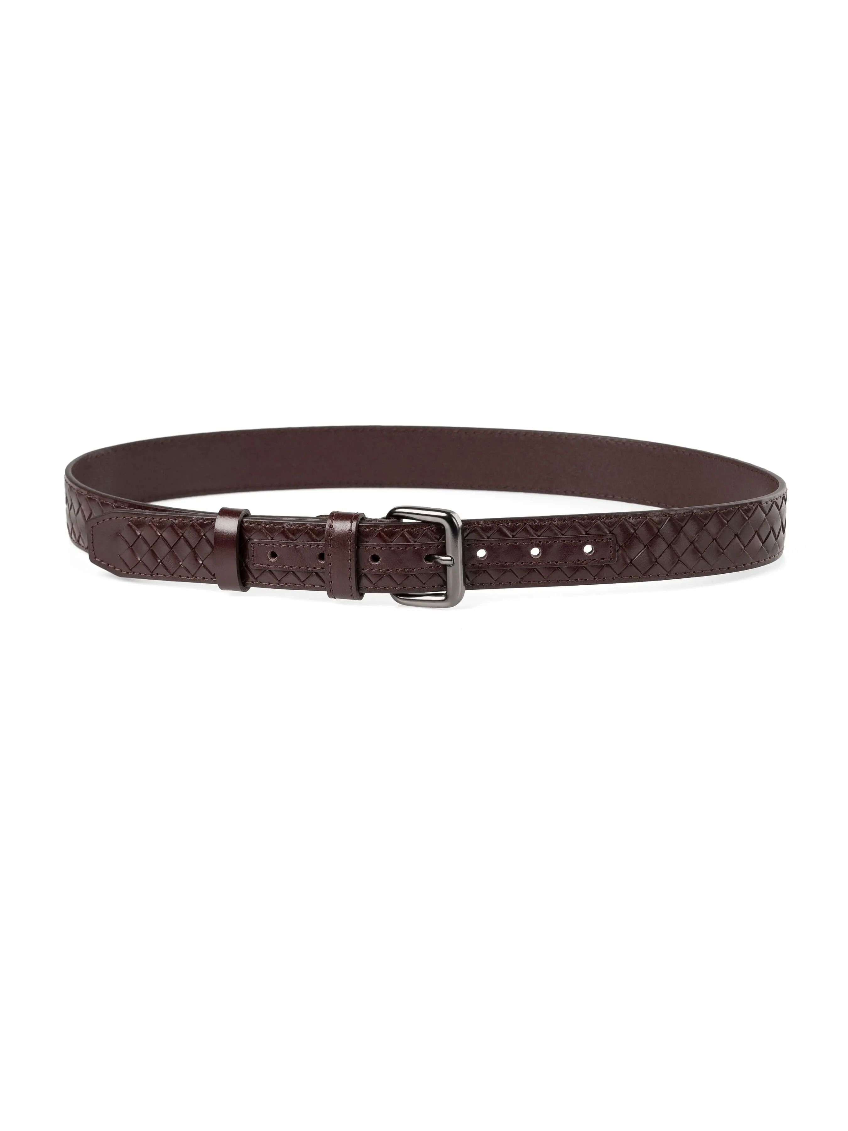 Woven Leather Belt - Black Gunmetal Buckle